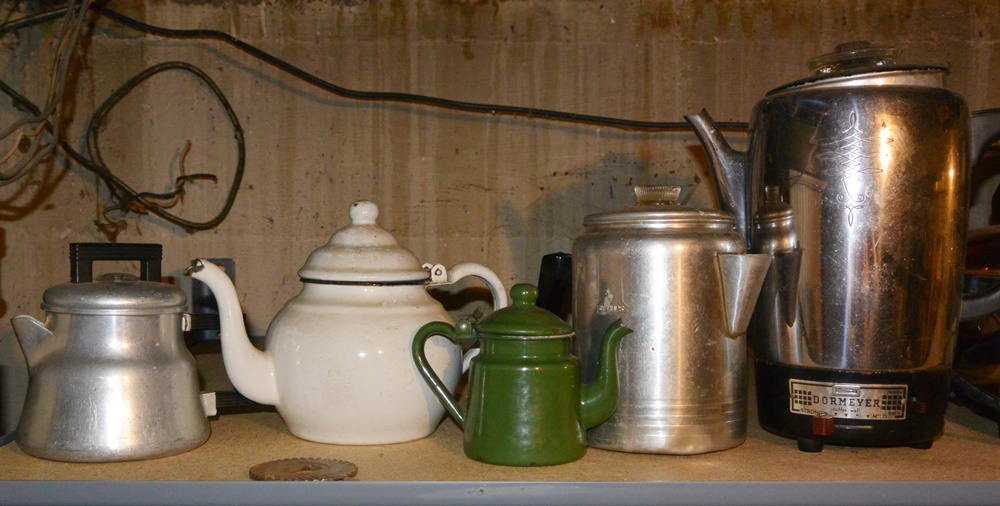 Large Lot of Drinking Glasses and Coffee Pots