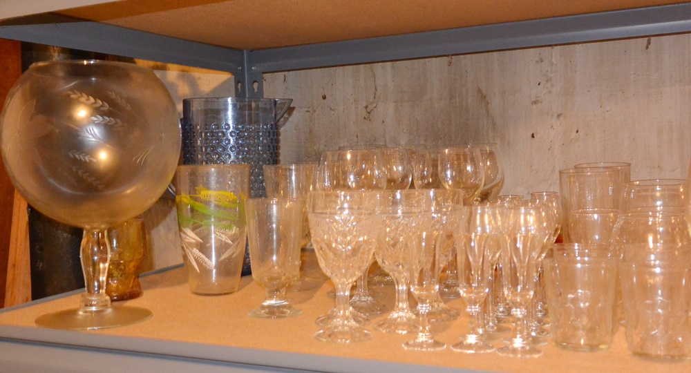 Large Lot of Drinking Glasses and Coffee Pots