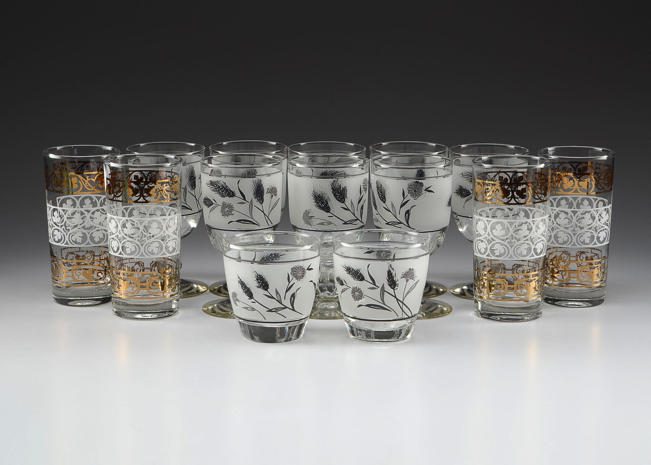 Frosted and Metallic Gold Leaf Drinking Glasses