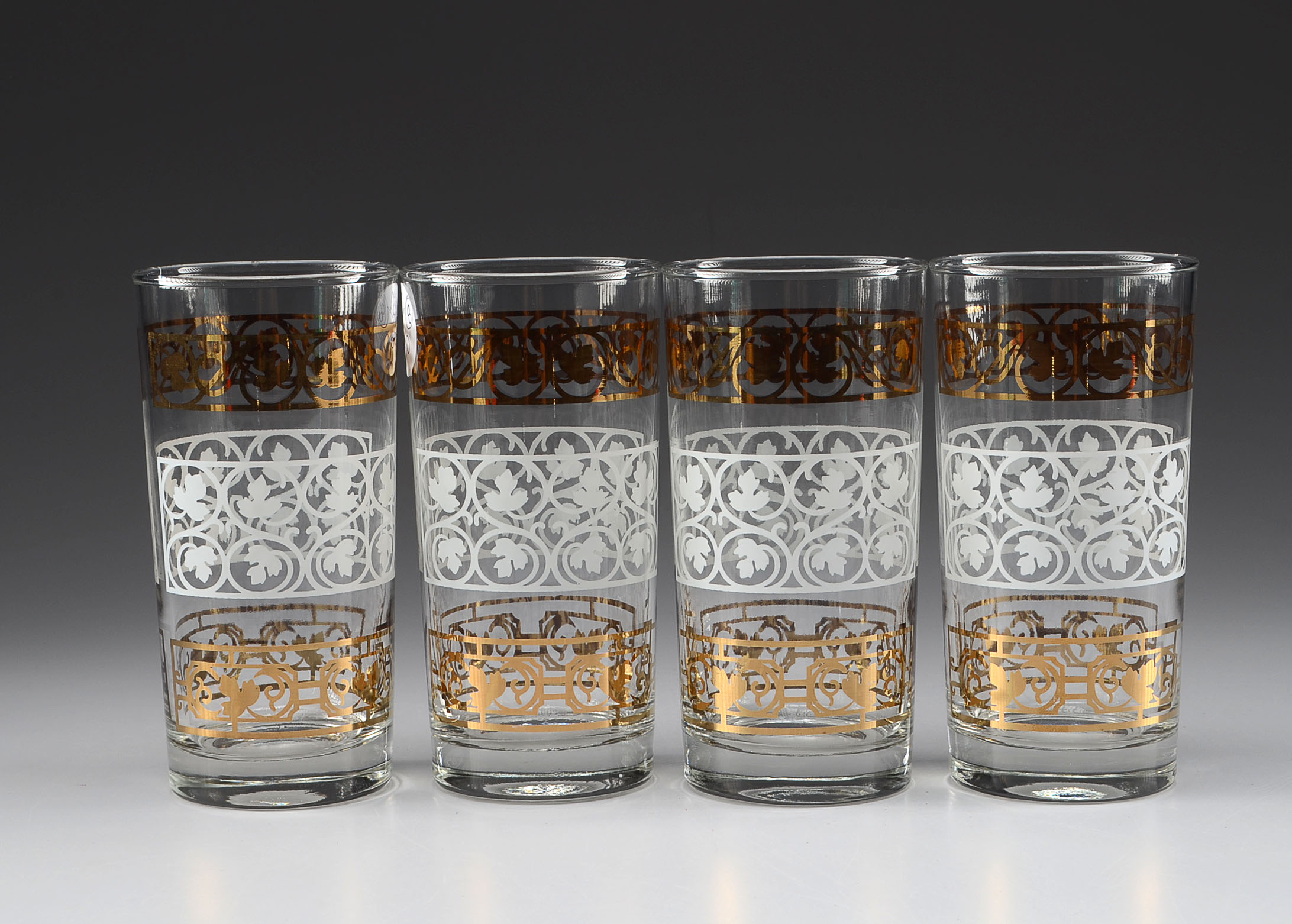 Frosted and Metallic Gold Leaf Drinking Glasses