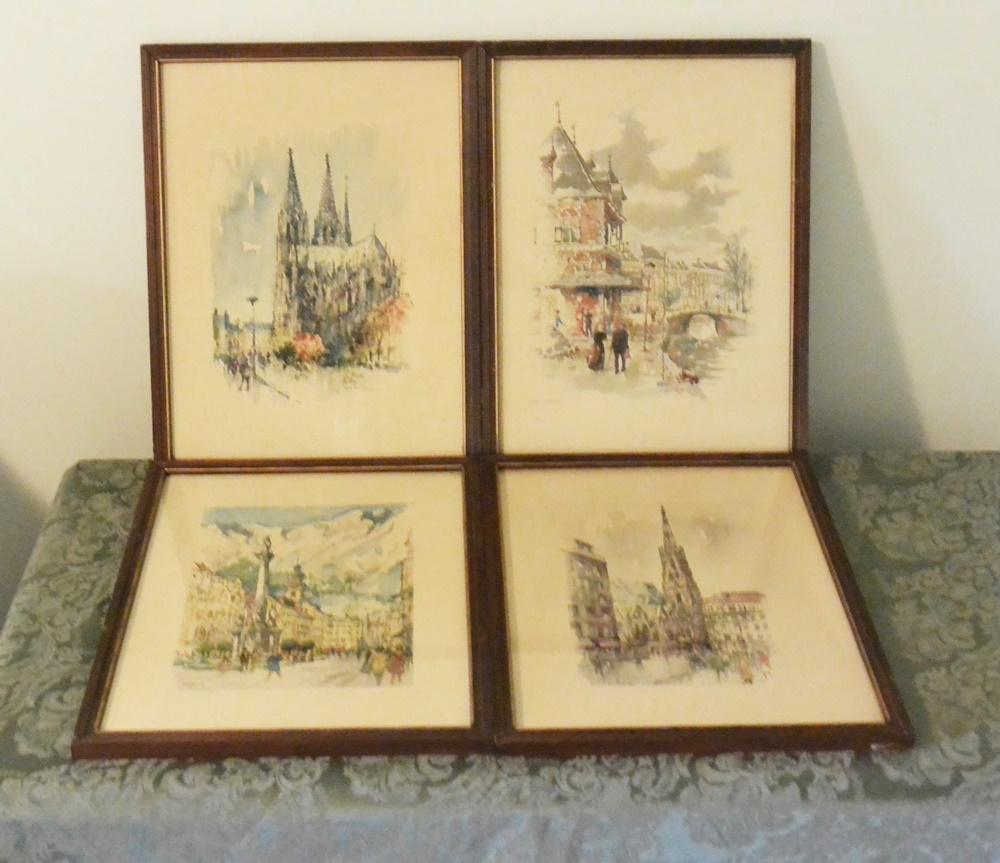 4 Hand Colored Watercolor  Prints  by Jan Korthals