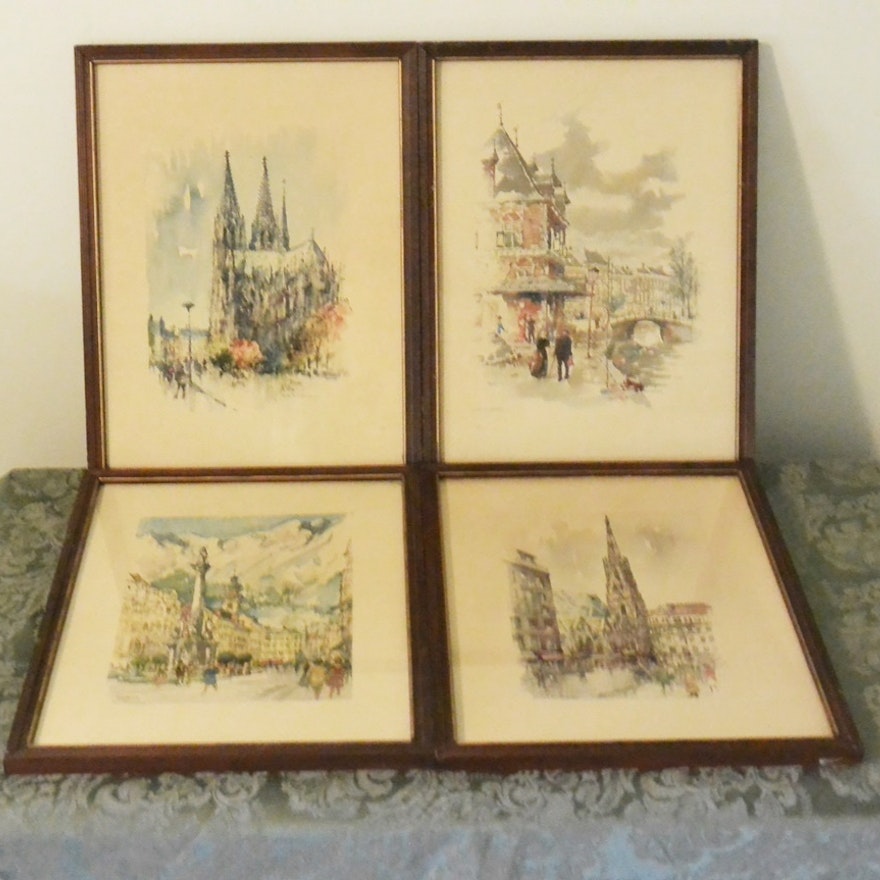 4 Hand Colored Watercolor  Prints  by Jan Korthals