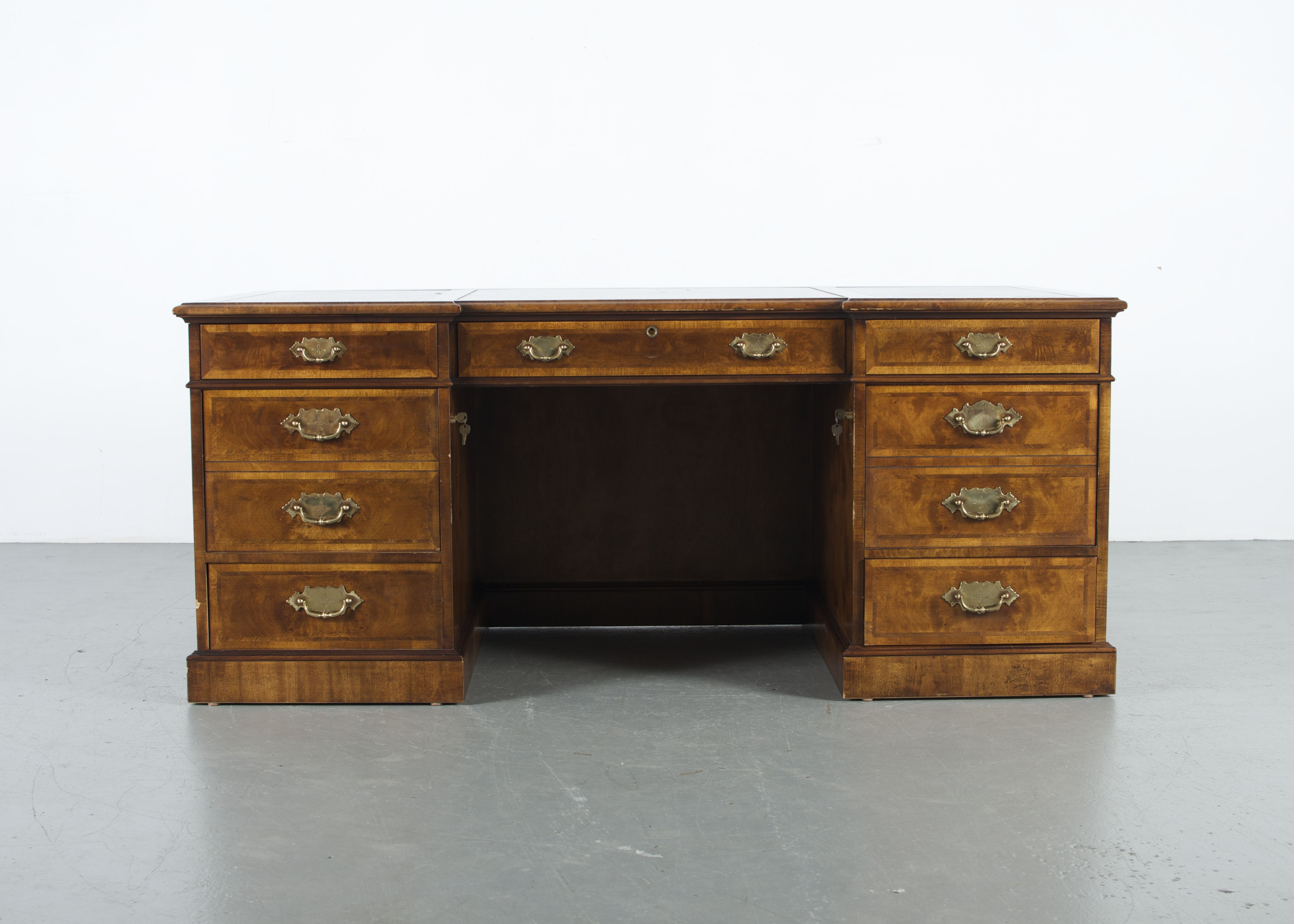 Burled Mahogany Leather Top Executive Desk
