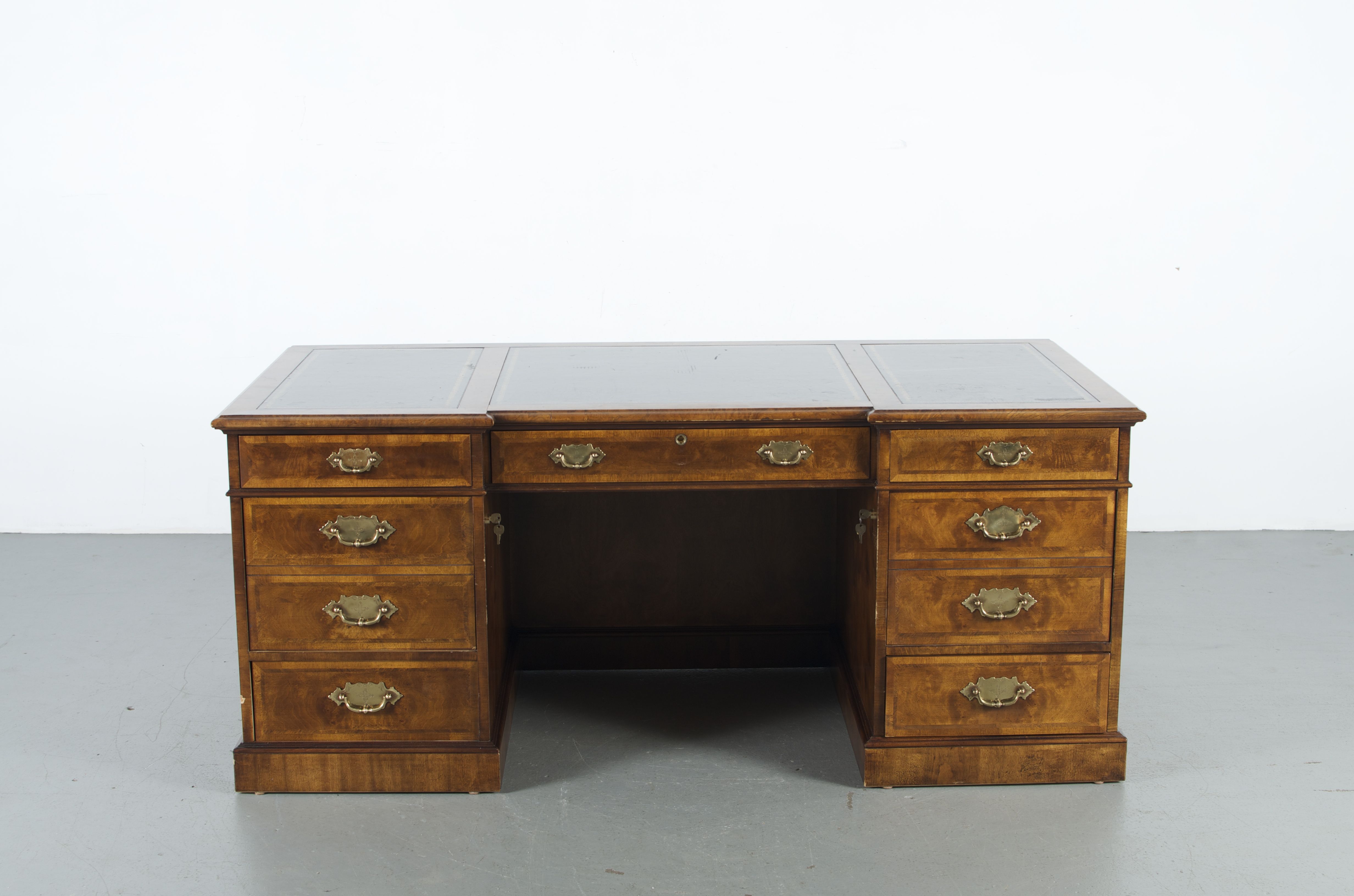 Burled Mahogany Leather Top Executive Desk