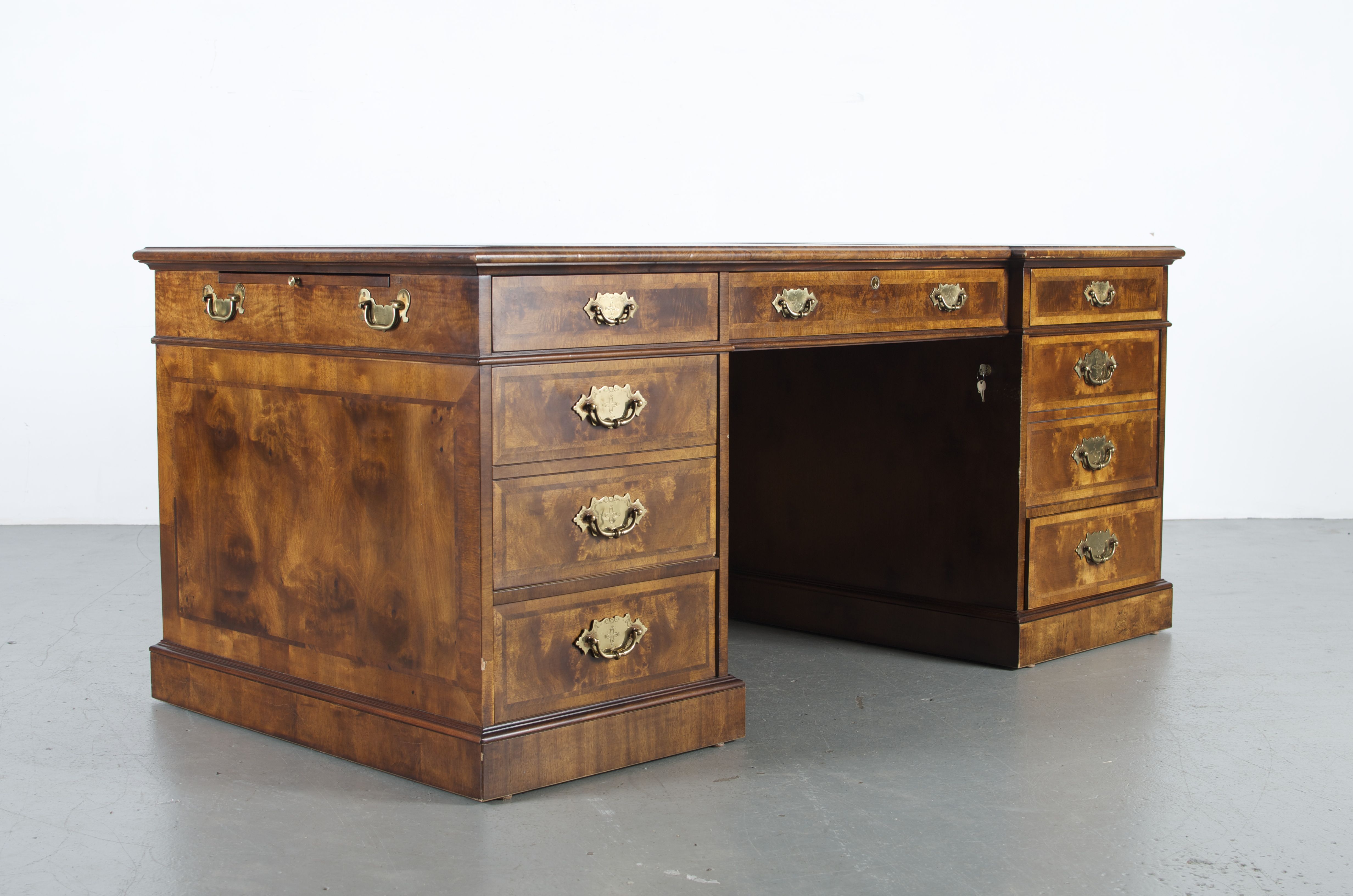 Burled Mahogany Leather Top Executive Desk
