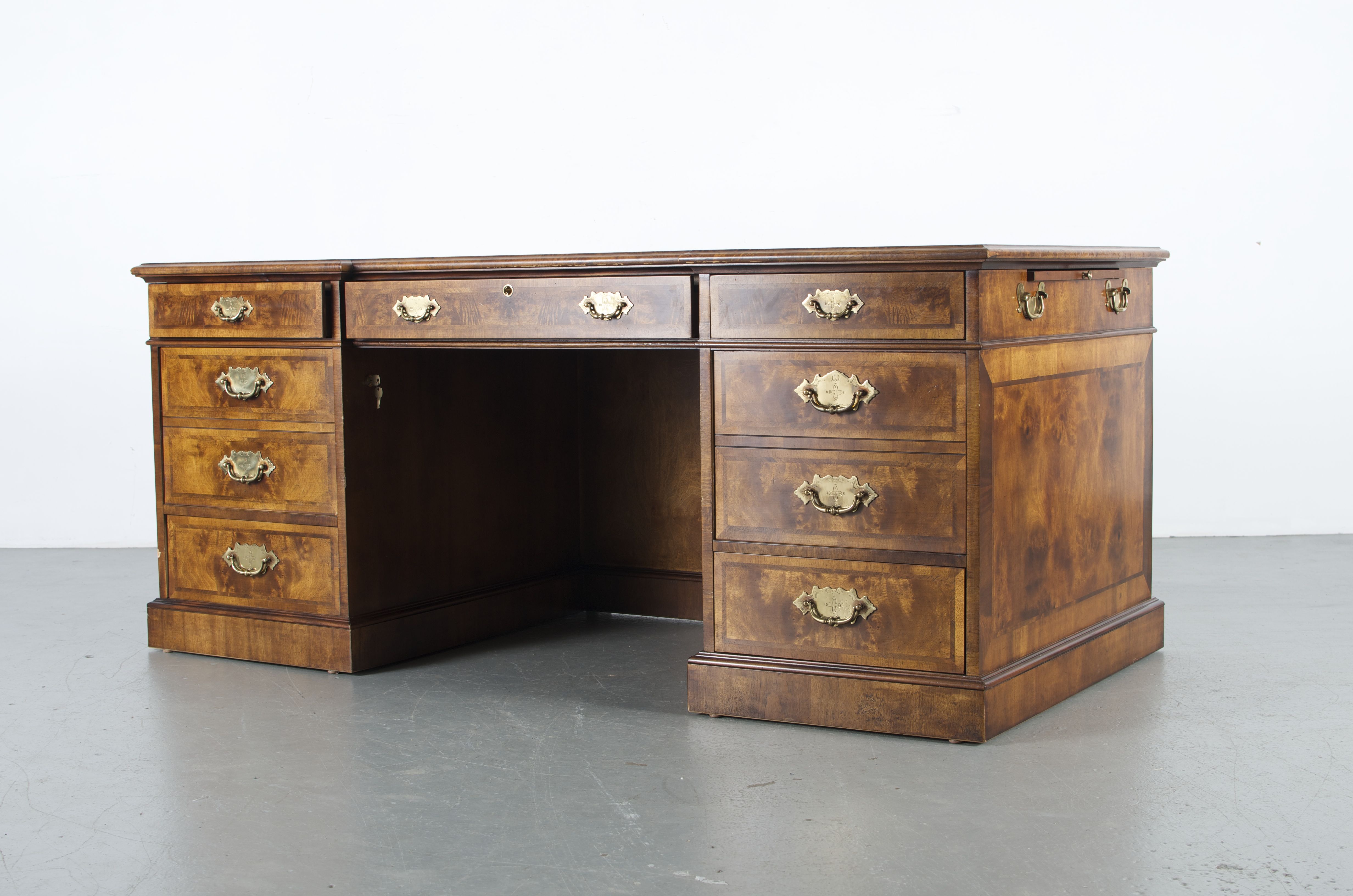 Burled Mahogany Leather Top Executive Desk