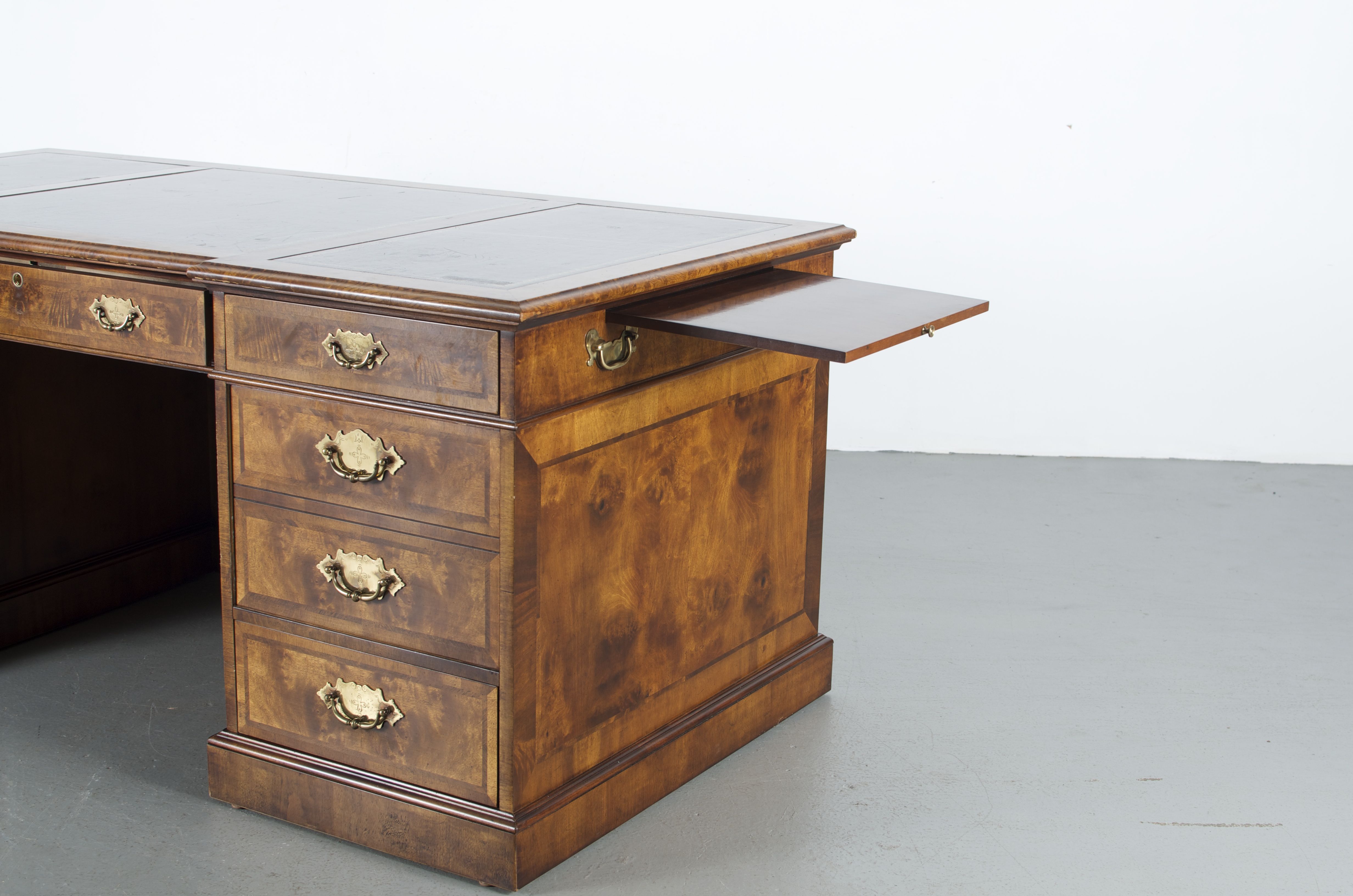 Burled Mahogany Leather Top Executive Desk