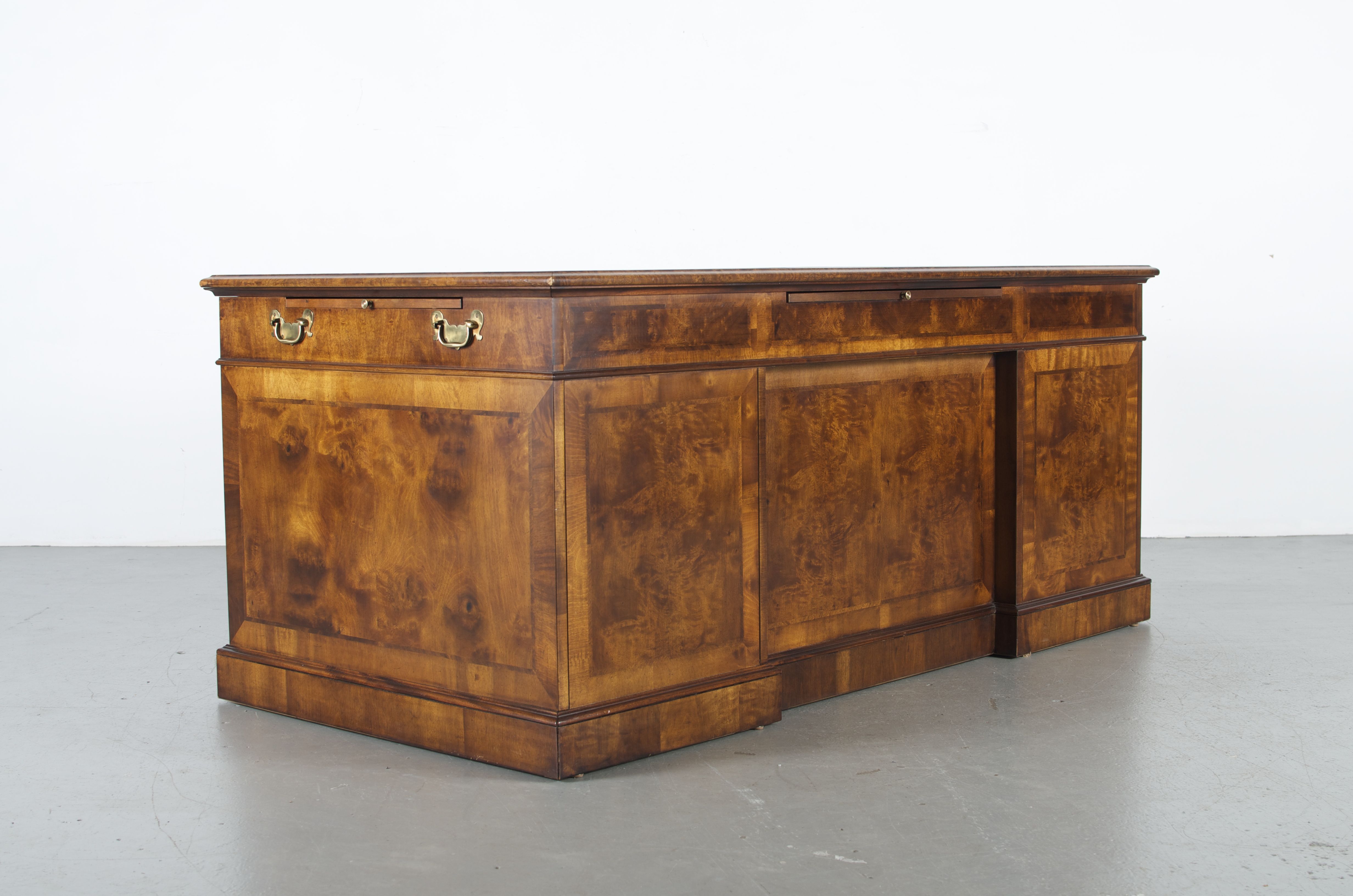 Burled Mahogany Leather Top Executive Desk