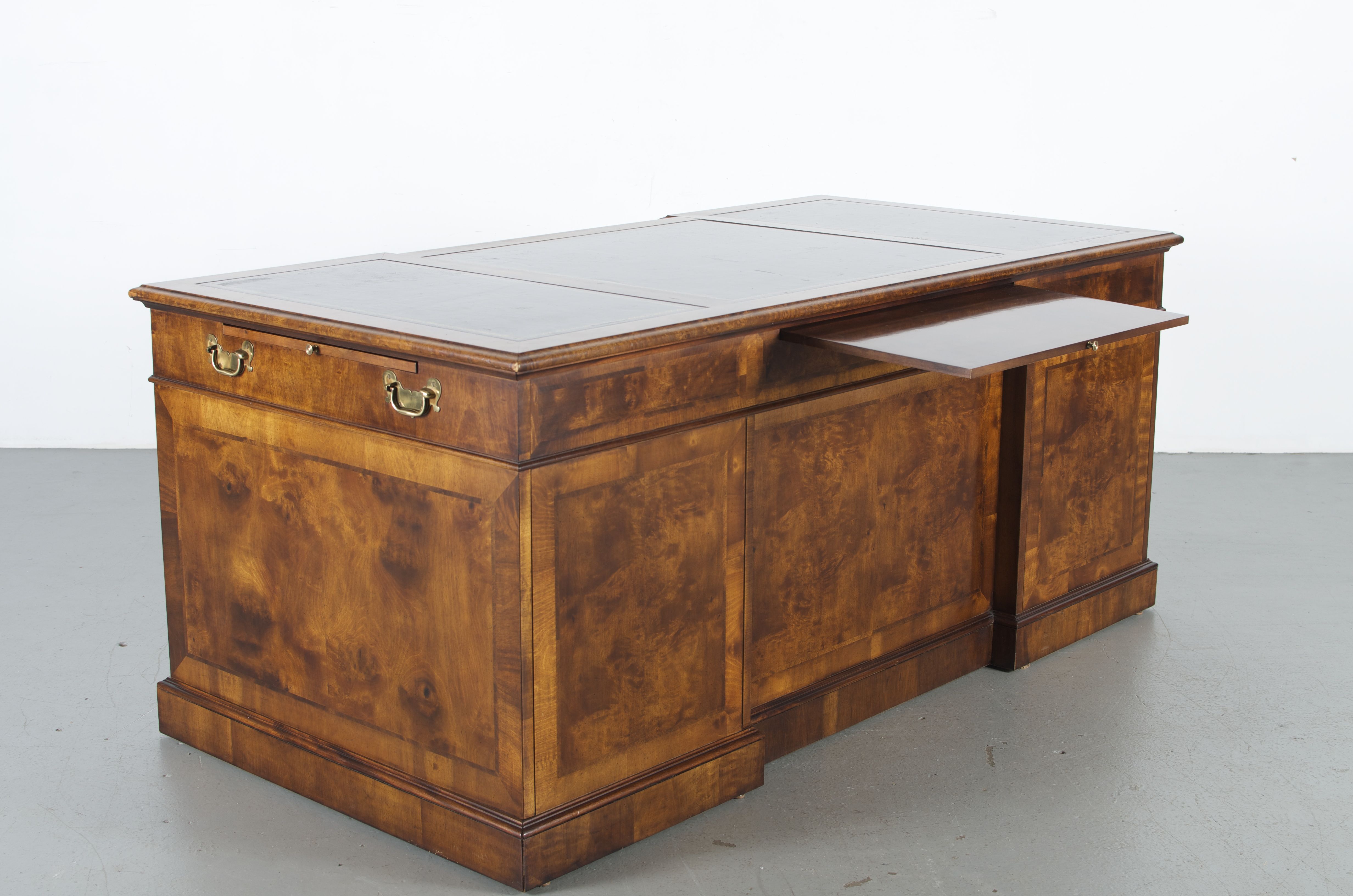 Burled Mahogany Leather Top Executive Desk