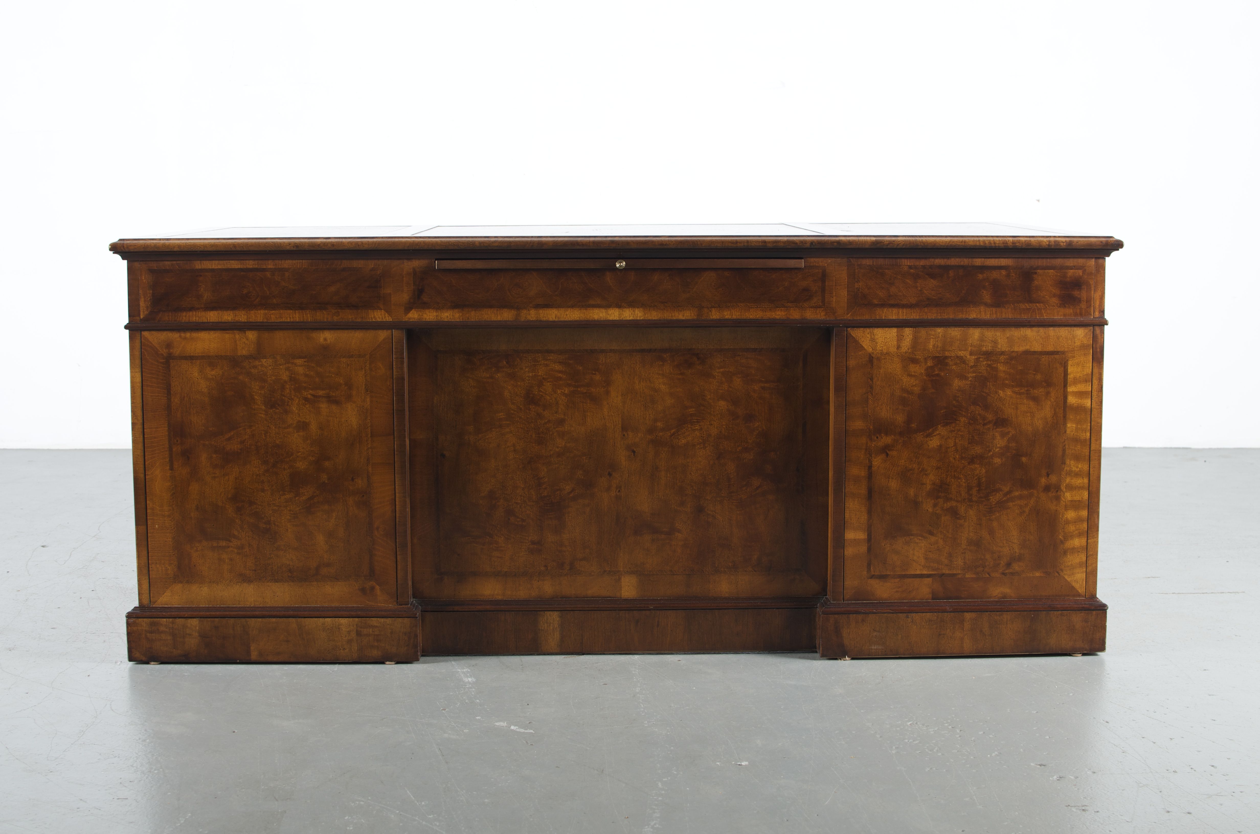 Burled Mahogany Leather Top Executive Desk