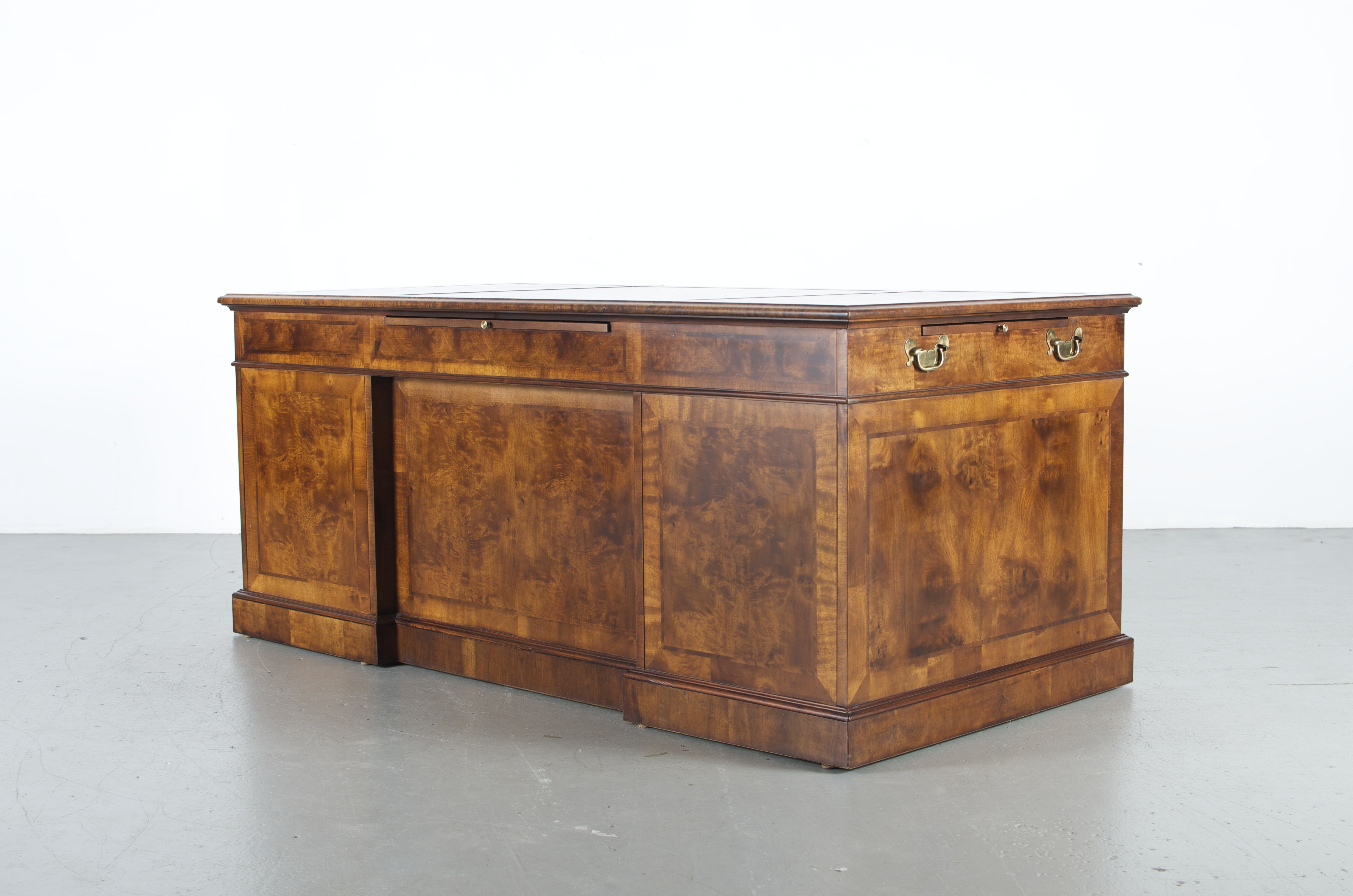 Burled Mahogany Leather Top Executive Desk