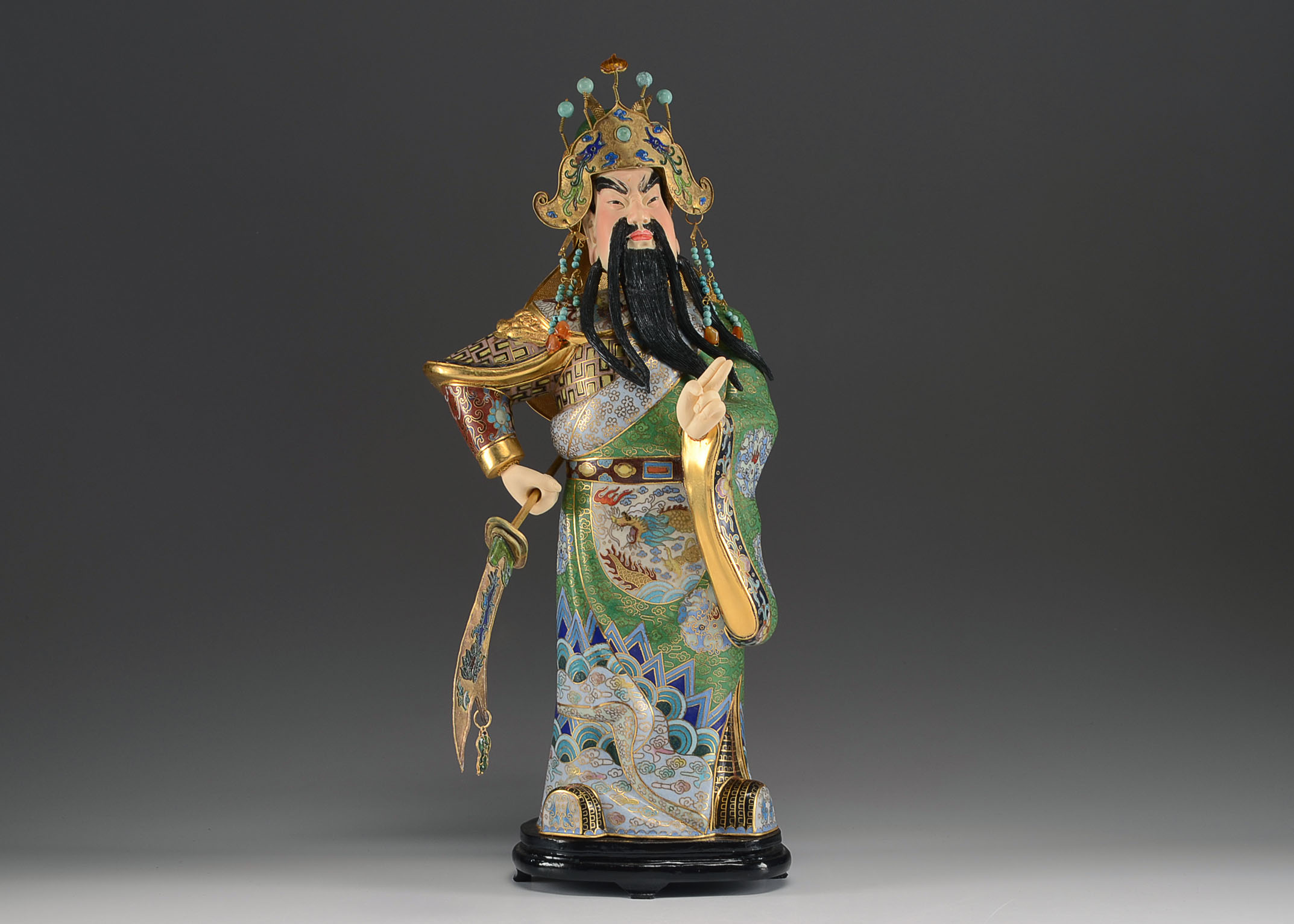 Stunning Chinese Cloisonne Depiction of Warrior Guan Yu