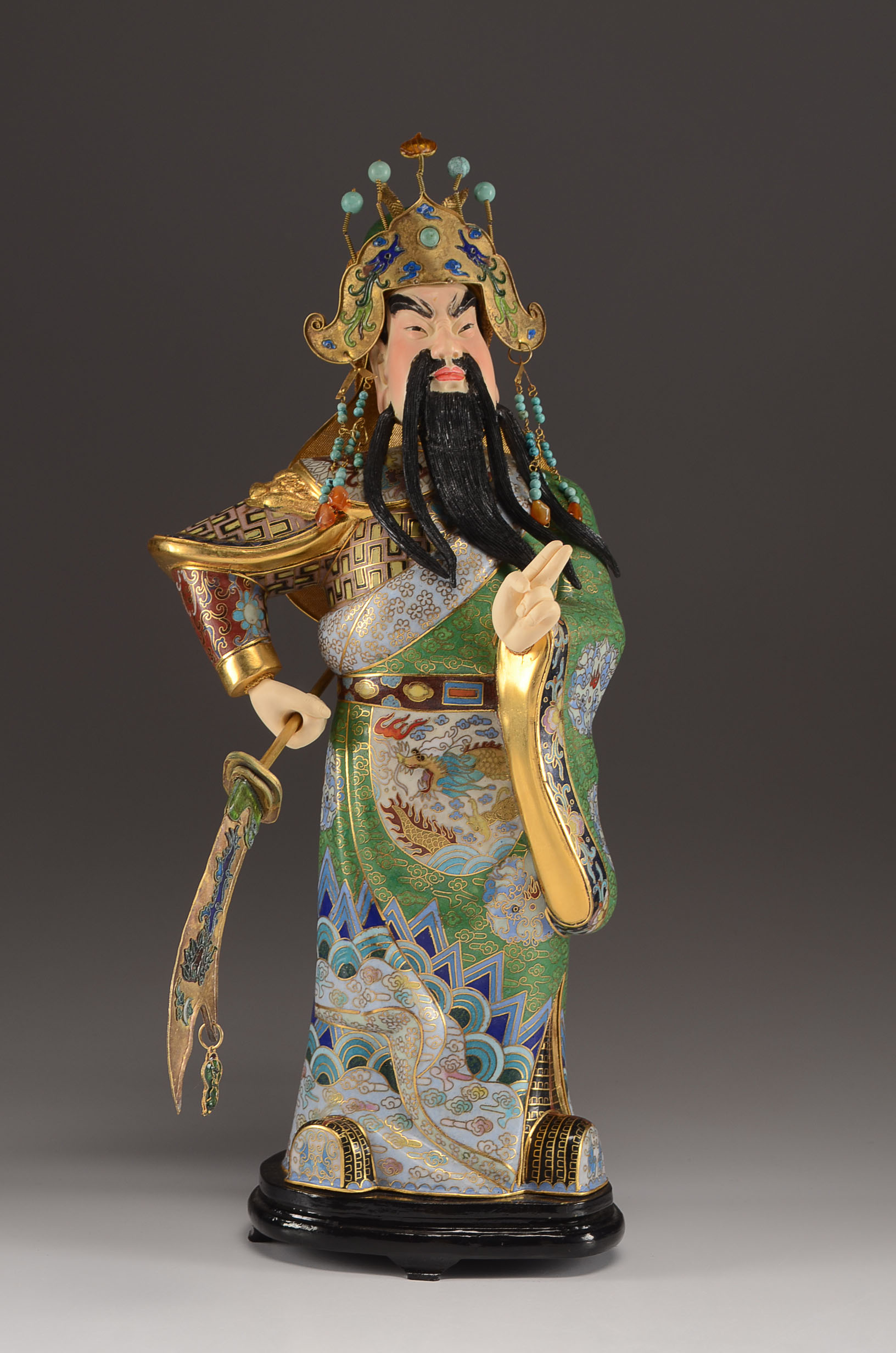Stunning Chinese Cloisonne Depiction of Warrior Guan Yu