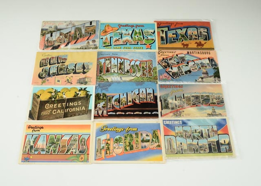 Vintage "Big Letter" State Postcards 