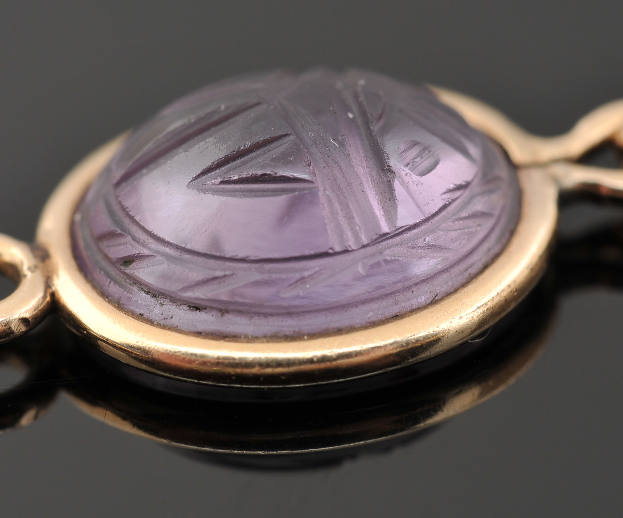 14 K Yellow Gold Multi-Color Carved Stone Scarab Bracelet