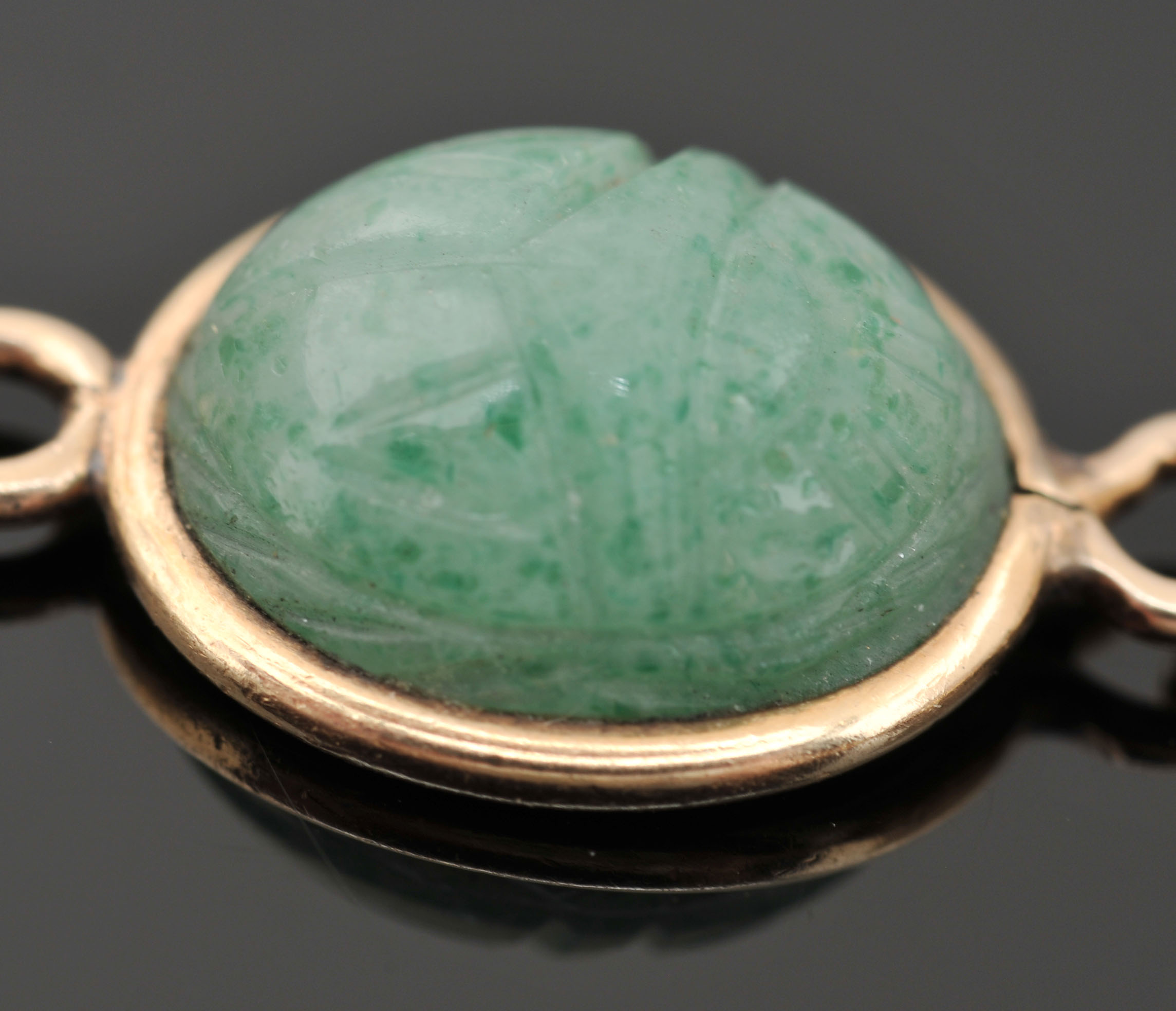 14 K Yellow Gold Multi-Color Carved Stone Scarab Bracelet