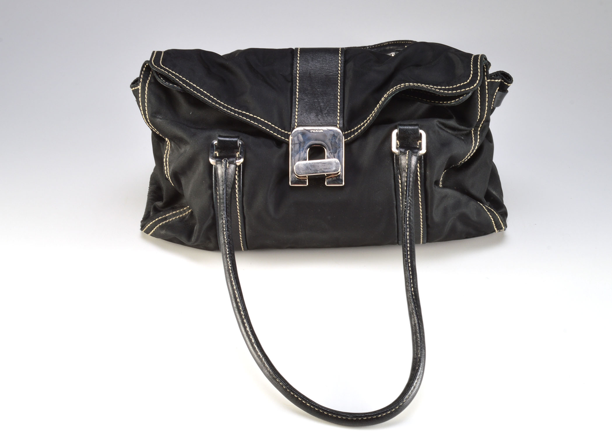 Prada Vela Nylon and Leather Satchel Bag 