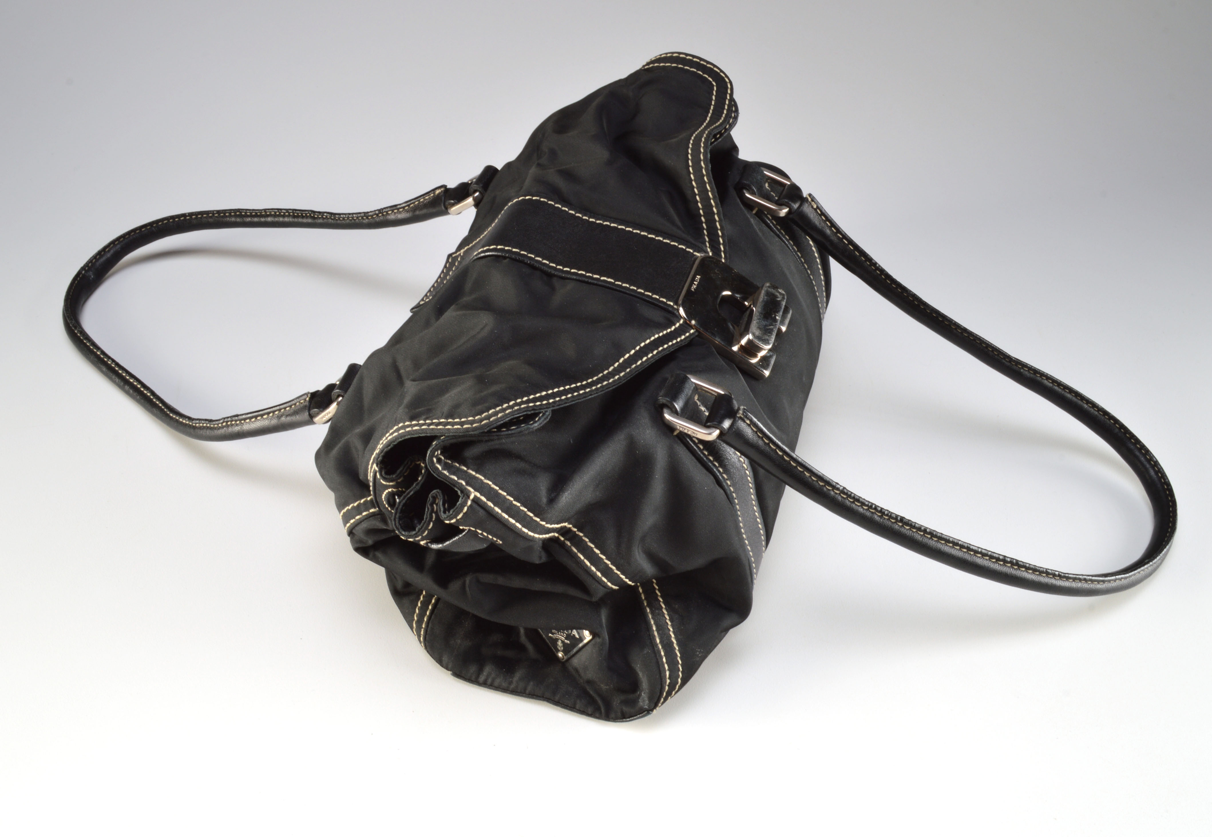 Prada Vela Nylon and Leather Satchel Bag 