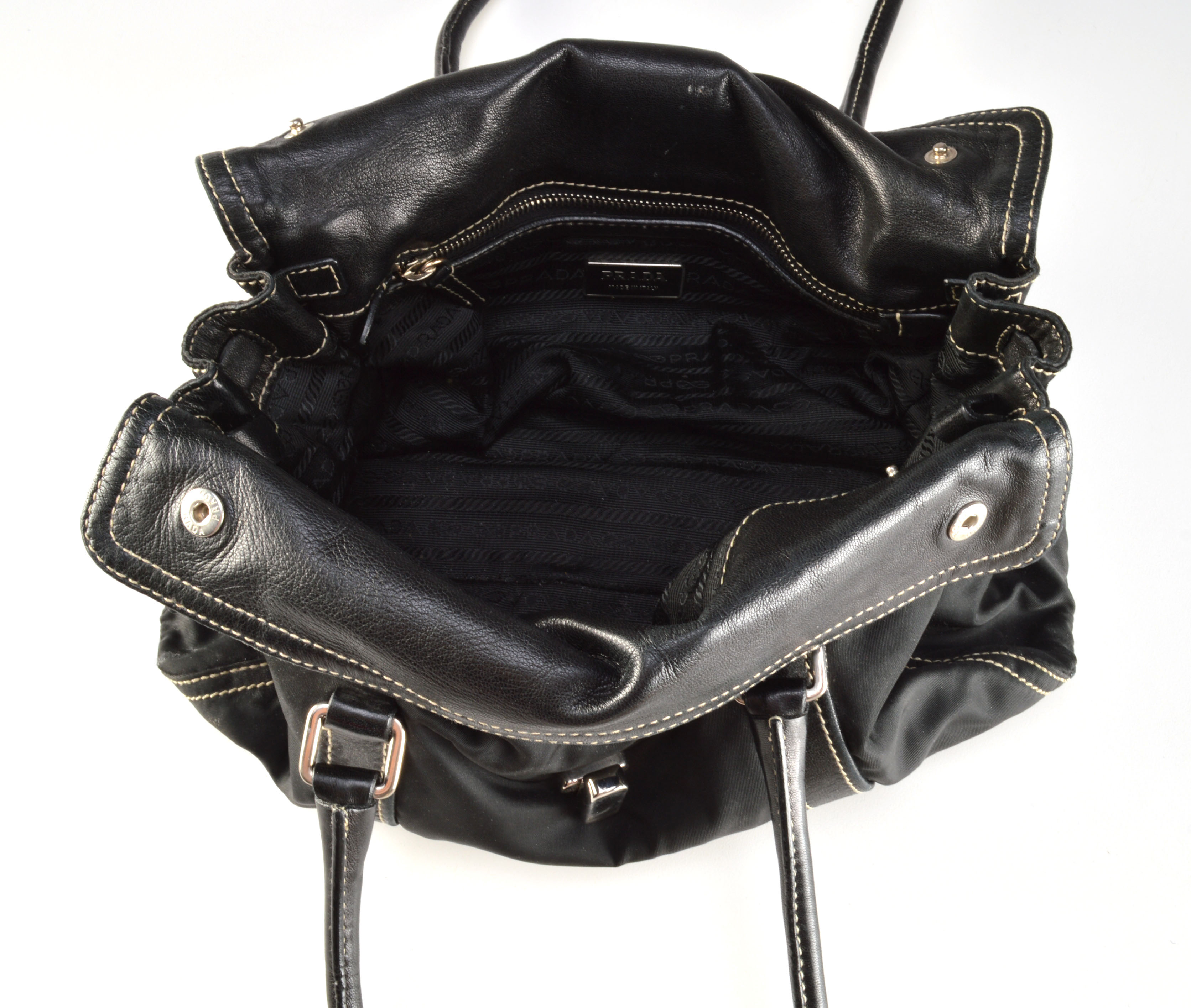 Prada Vela Nylon and Leather Satchel Bag 