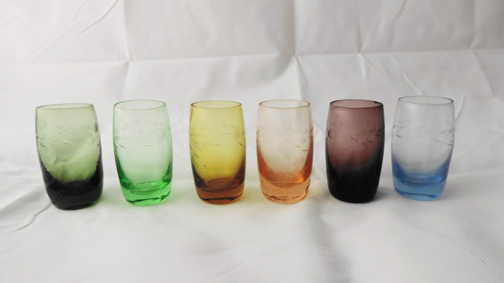 Twelve Vintage Etched Shot Glasses