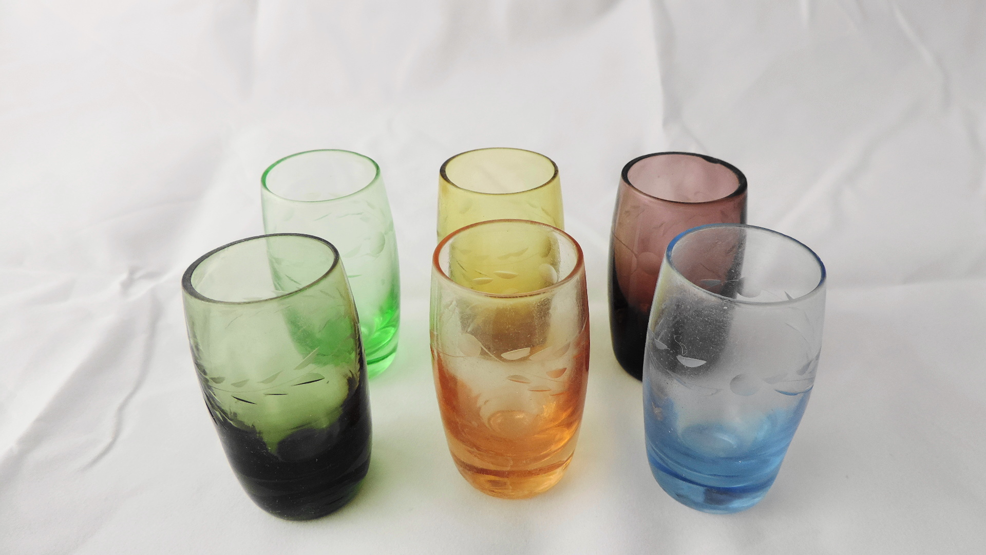 Twelve Vintage Etched Shot Glasses