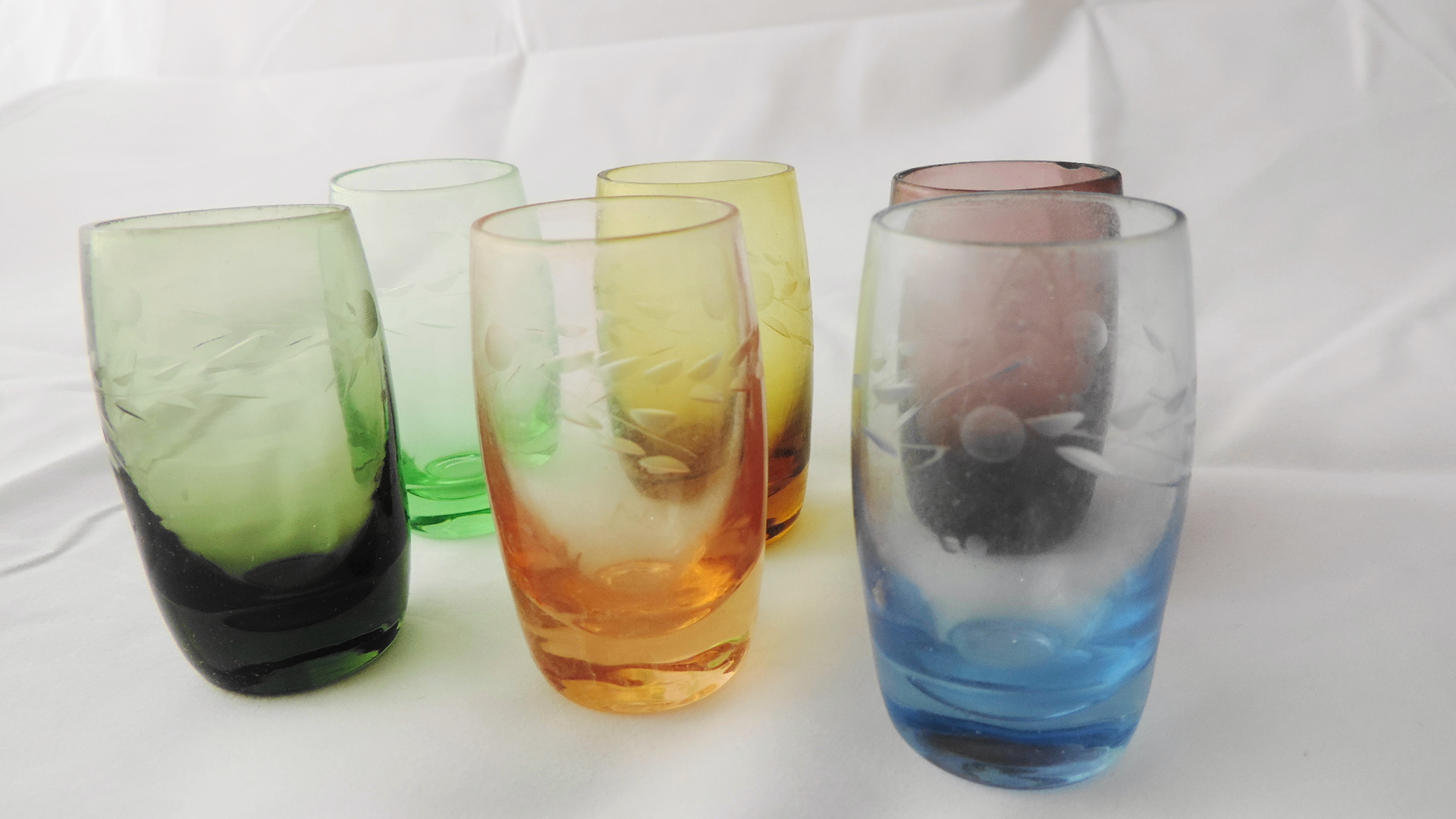 Twelve Vintage Etched Shot Glasses