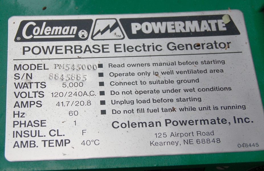 Coleman Powermate Electric Generator