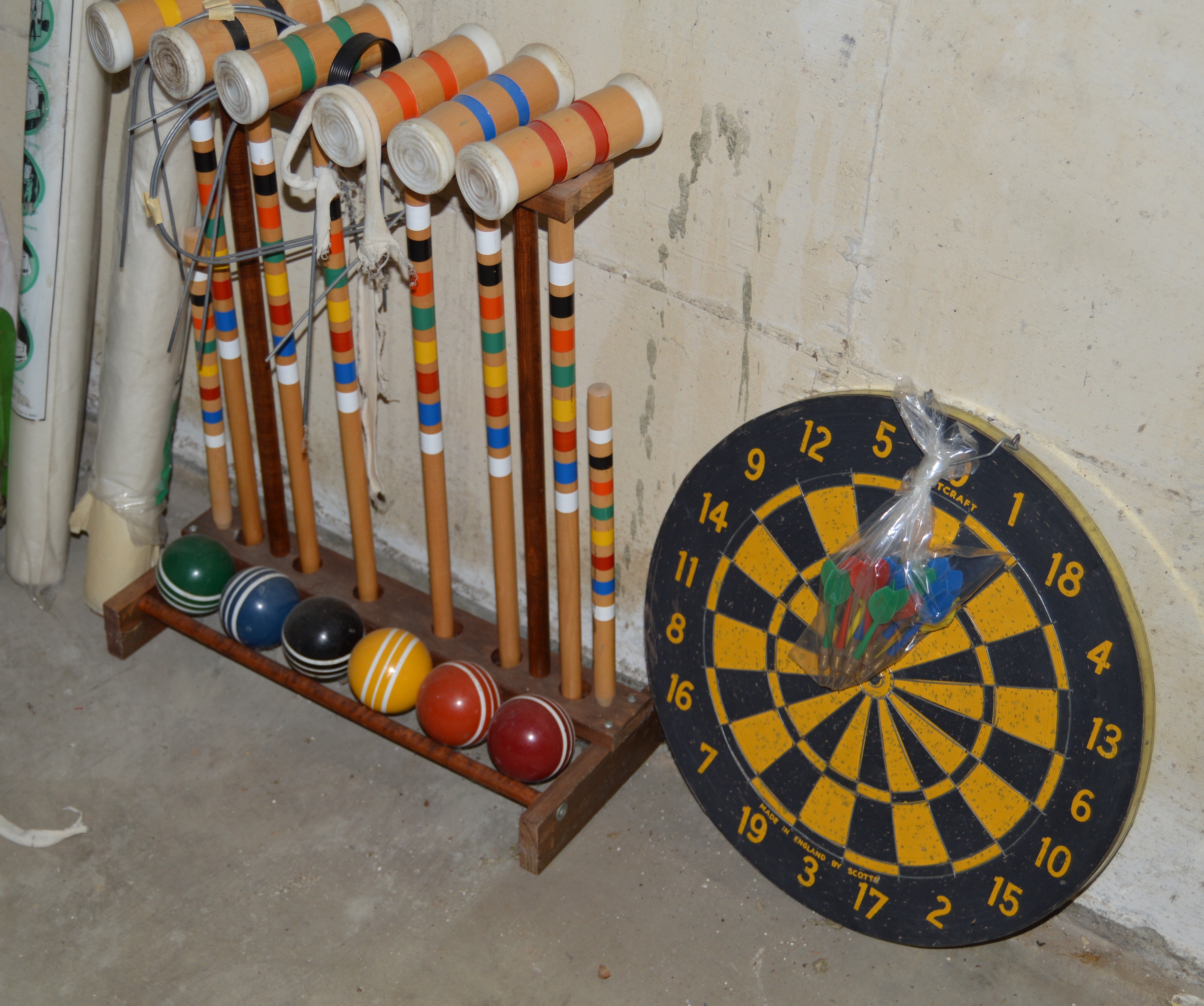 Vintage Croquet Set and Dartboard with Darts
