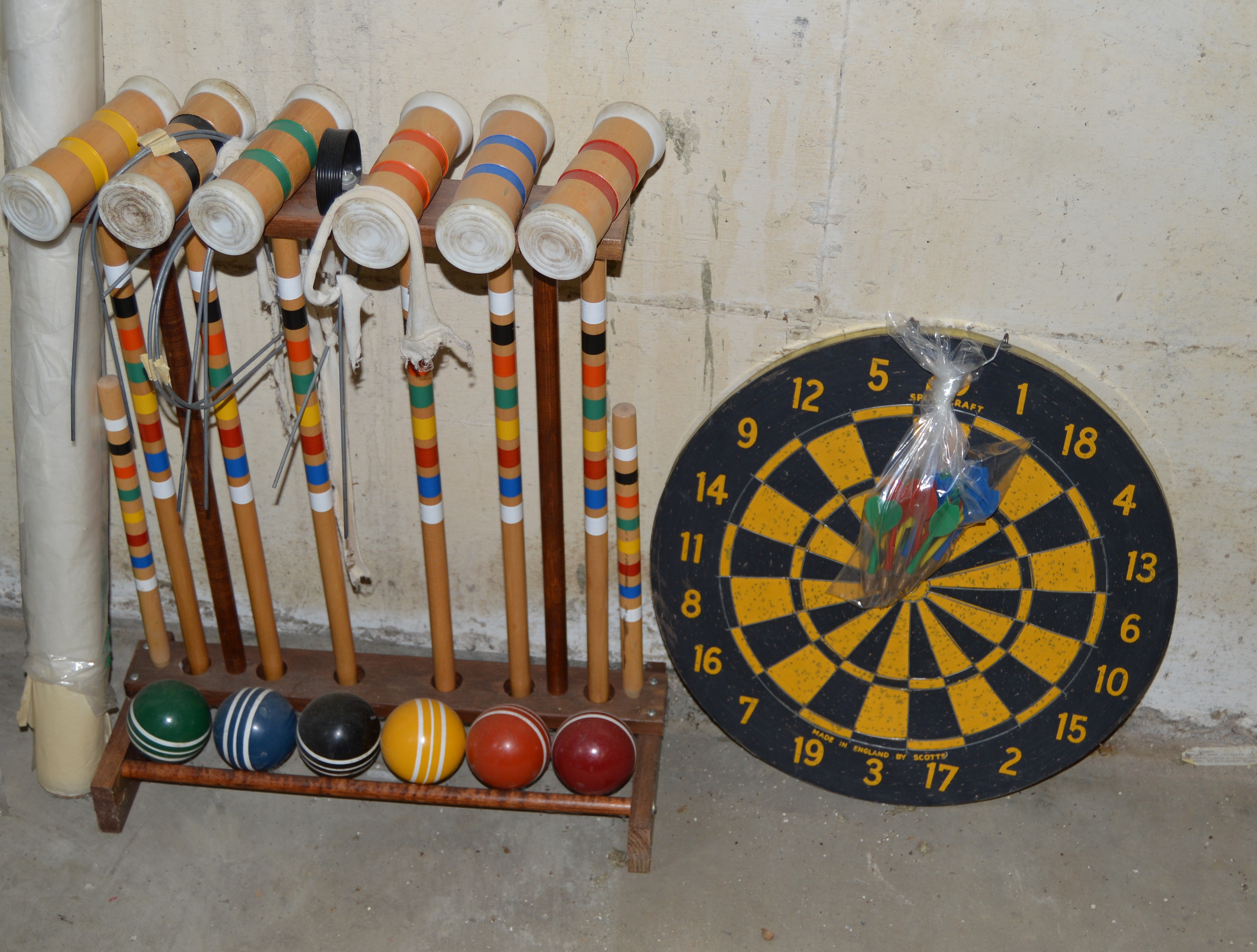 Vintage Croquet Set and Dartboard with Darts