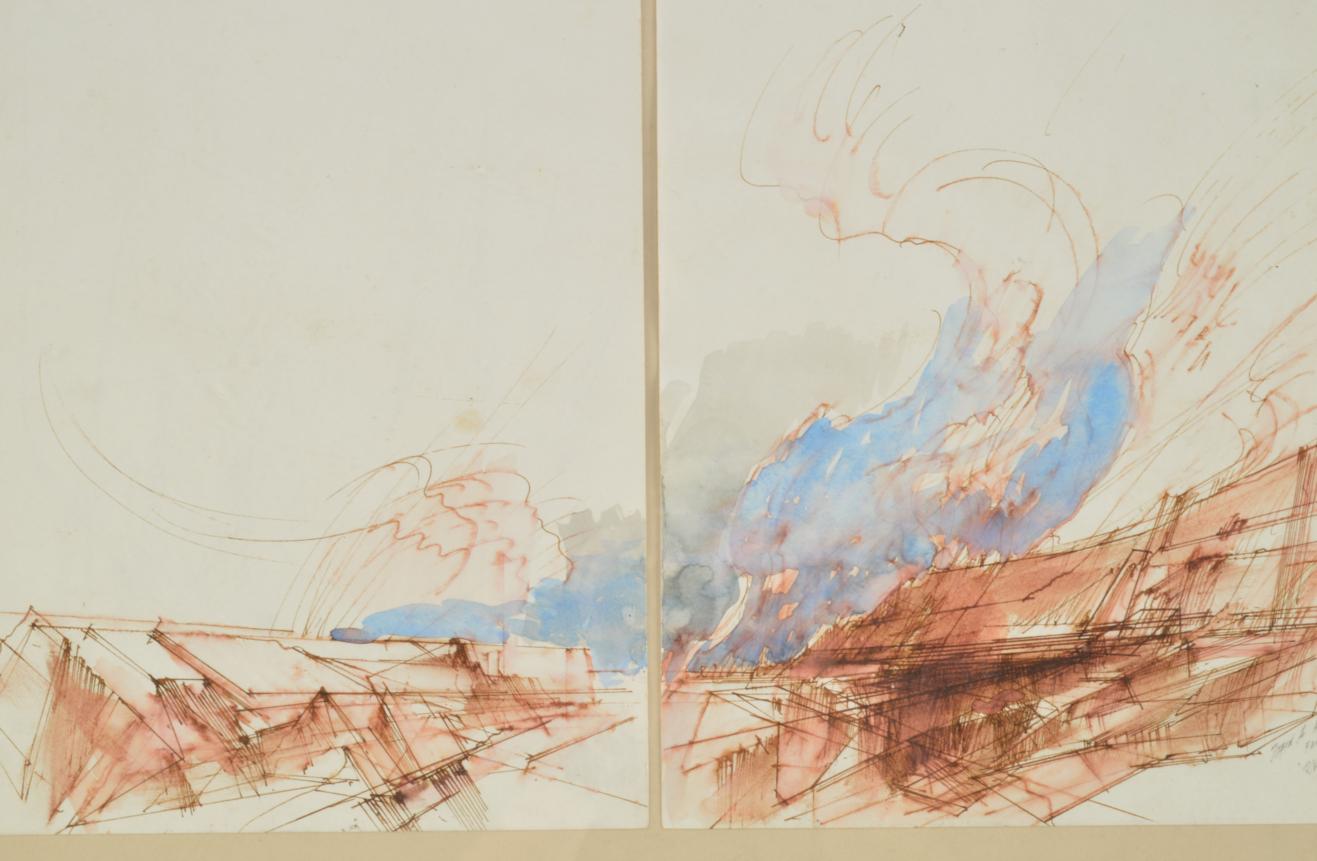 Original John A. Annus Watercolor Diptych