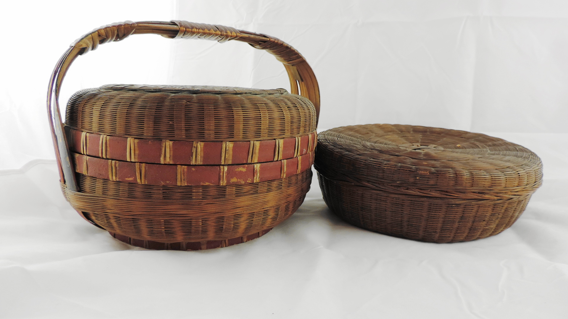 Two Vintage Sewing Baskets Filled with Embroidery Thread