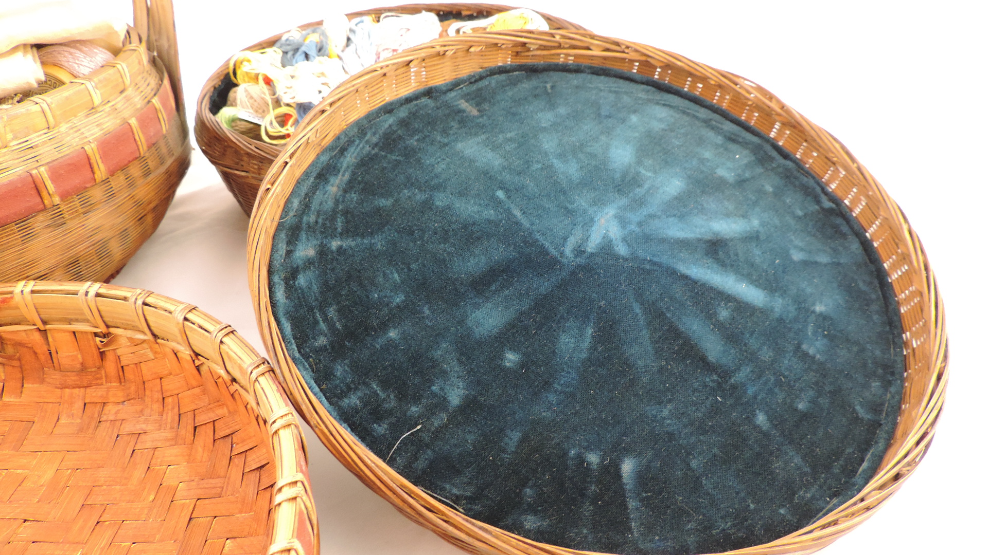 Two Vintage Sewing Baskets Filled with Embroidery Thread