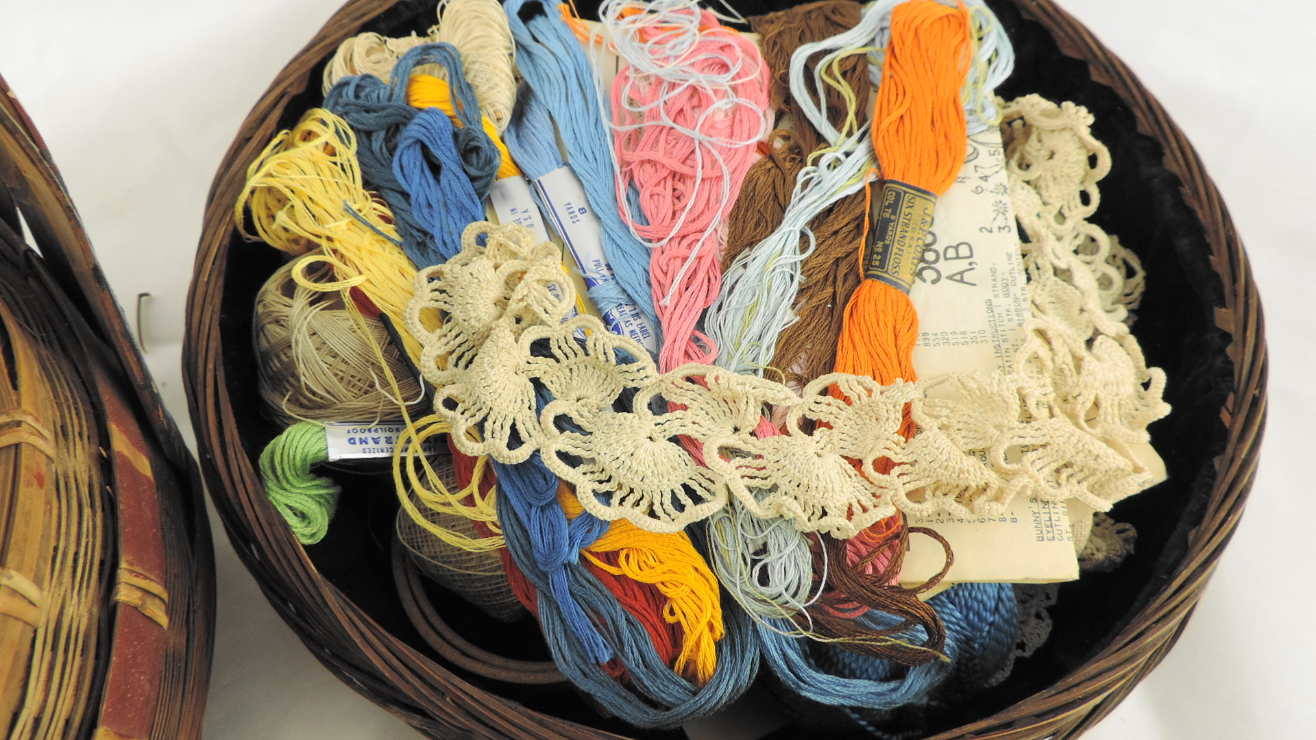 Two Vintage Sewing Baskets Filled with Embroidery Thread