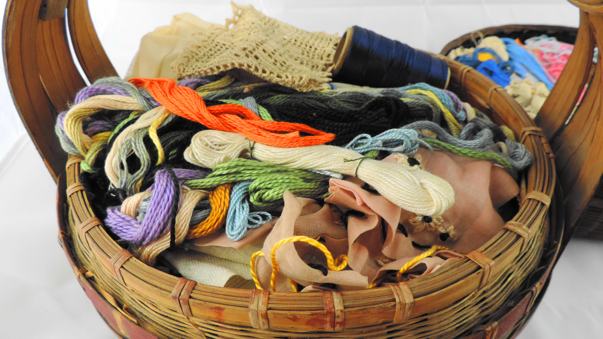 Two Vintage Sewing Baskets Filled with Embroidery Thread