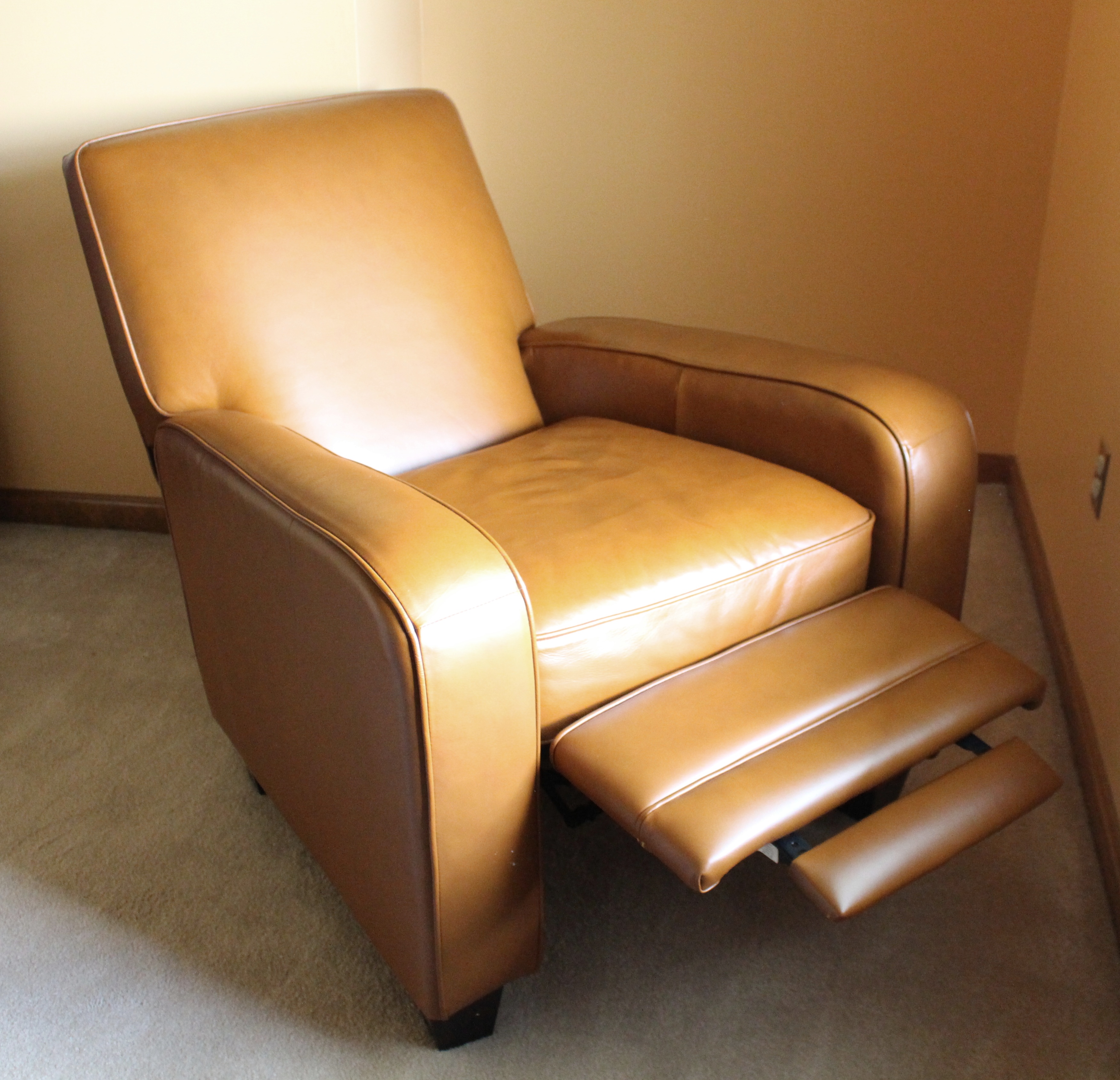 Camel Leather Reclining Club Chair