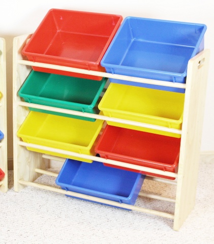Battat "Honey Can Do" Wood Storage Racks with Primary Color Bins