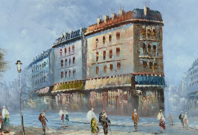 Original Oil Painting - Paris Street Scene by Caroline Burnett