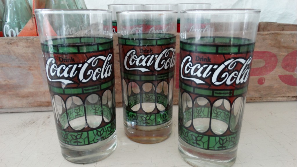 Coke Bottles, Glasses and Wooden Pepsi Trays