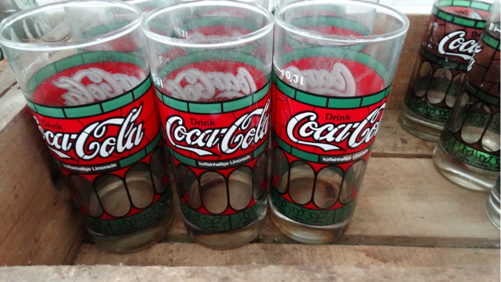 Coke Bottles, Glasses and Wooden Pepsi Trays