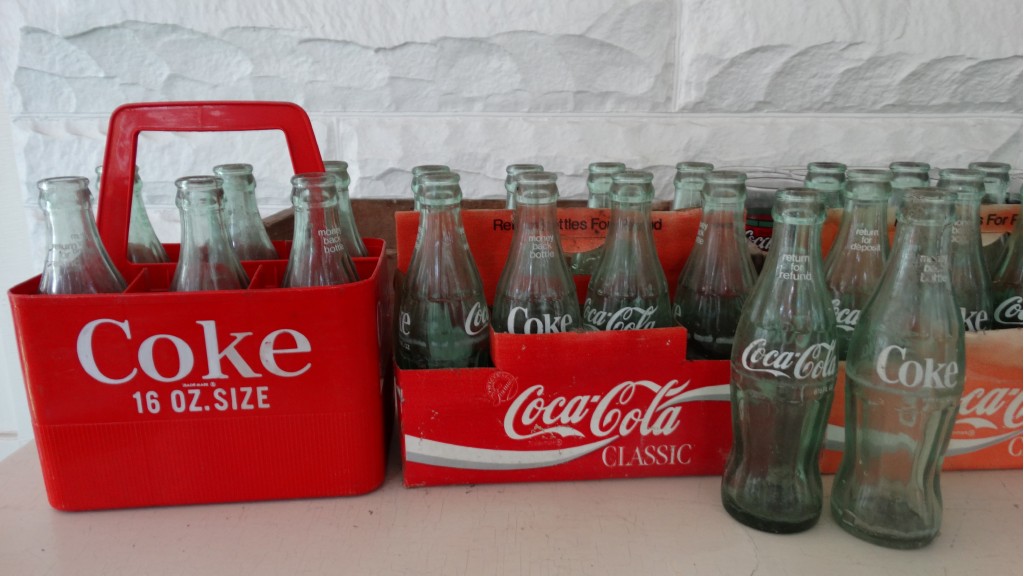 Coke Bottles, Glasses and Wooden Pepsi Trays