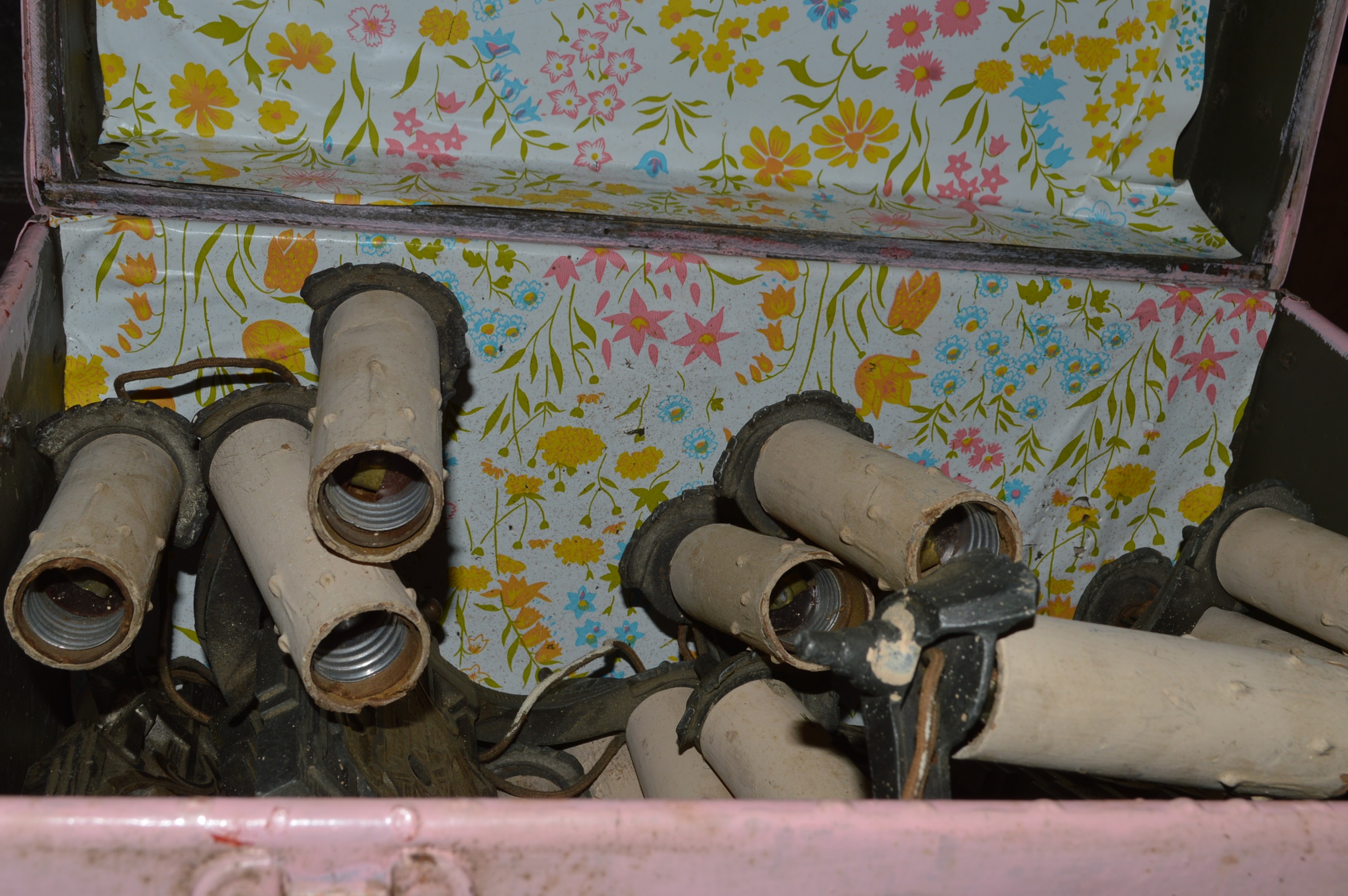 Vintage Trunk Filled with Antique Sconces