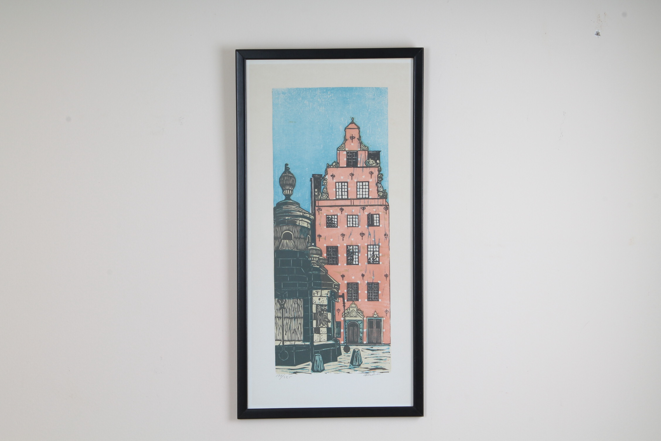 Old City Stockholm 1970 Original Woodcut by Galmin Bollgrand