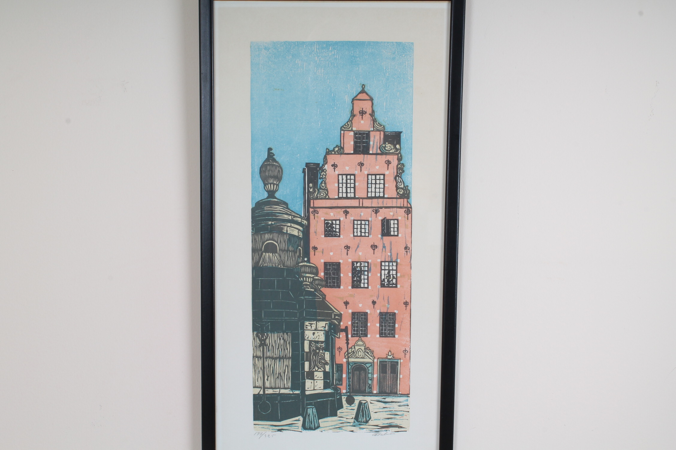 Old City Stockholm 1970 Original Woodcut by Galmin Bollgrand