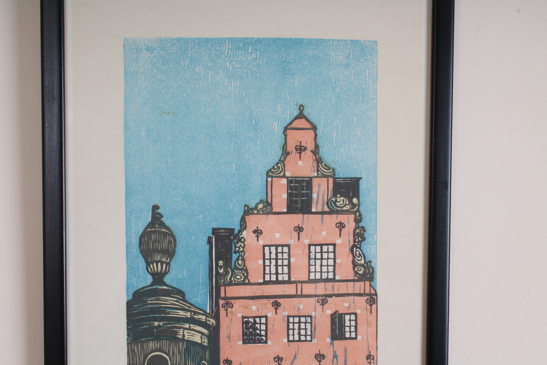 Old City Stockholm 1970 Original Woodcut by Galmin Bollgrand