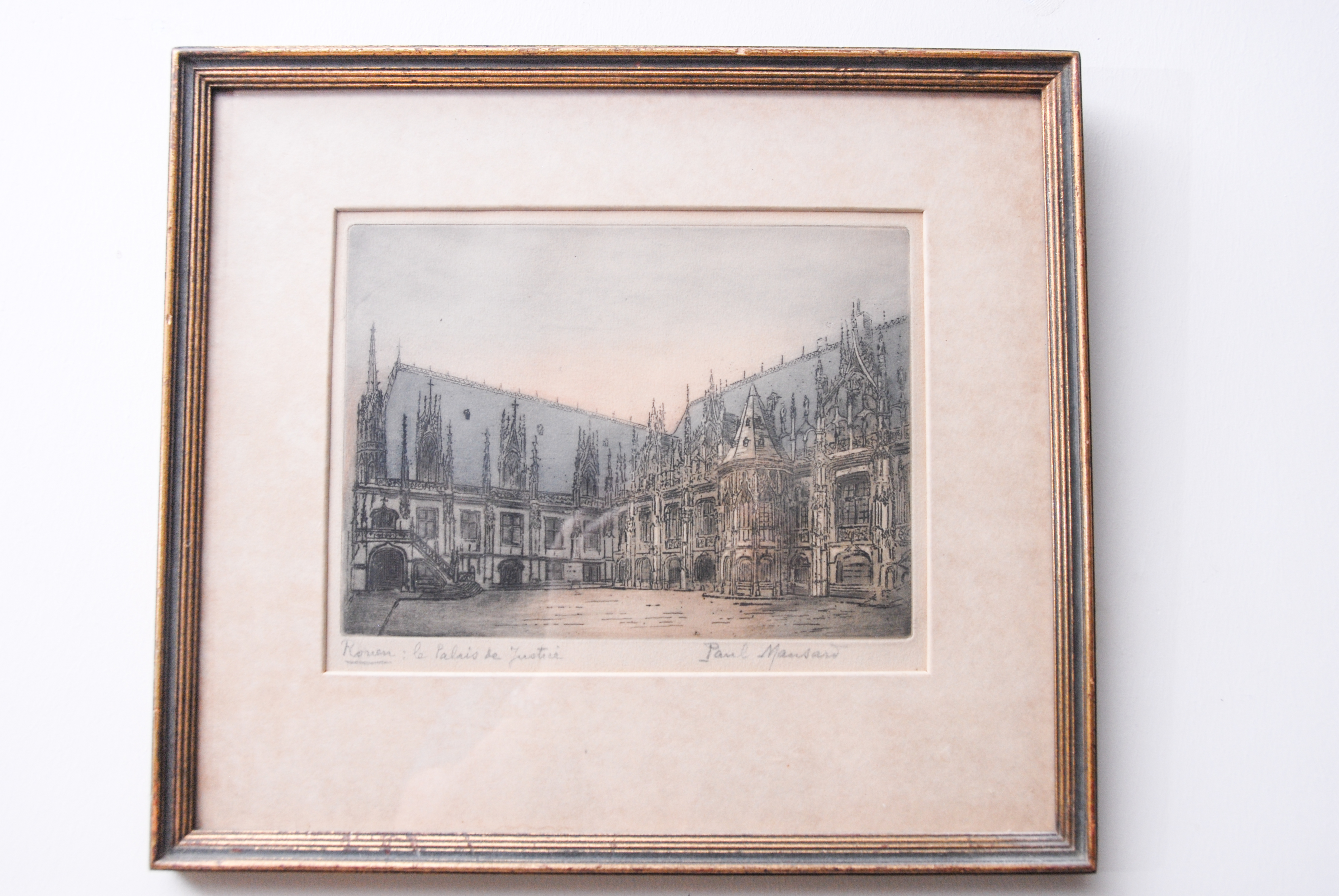 Three Meaningful Hand-Colored Etchings by Paul Mansard, Signed