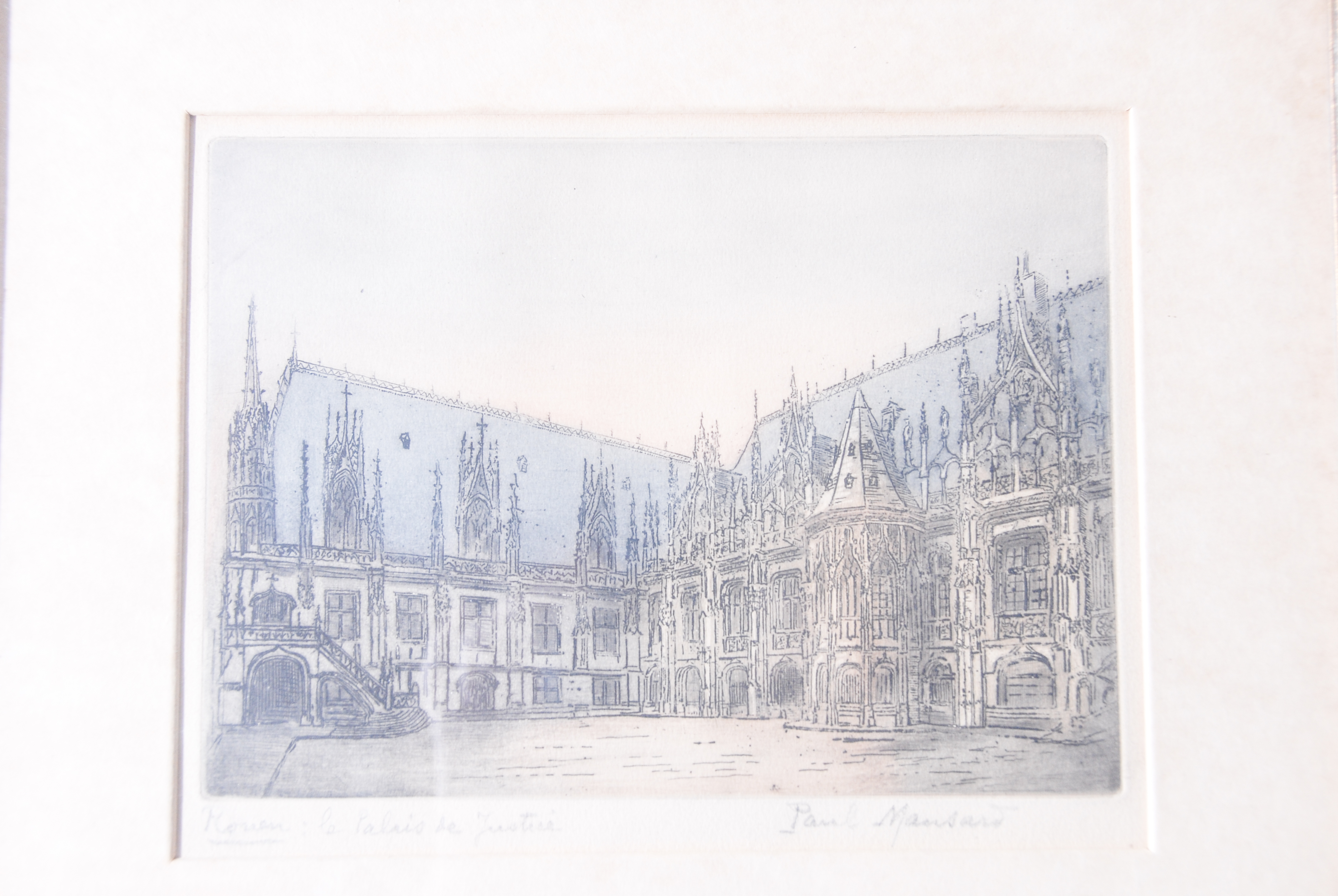 Three Meaningful Hand-Colored Etchings by Paul Mansard, Signed