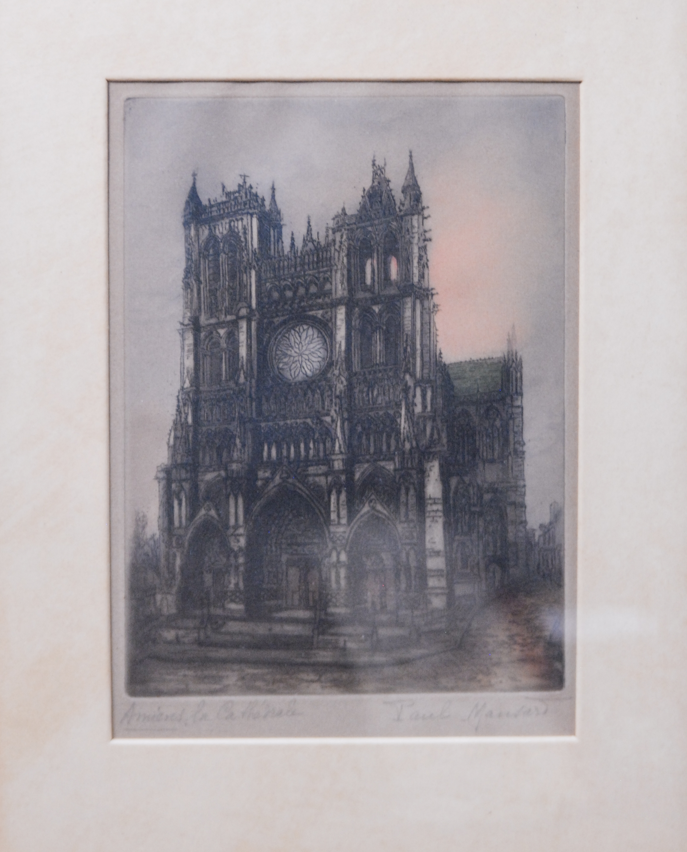 Three Meaningful Hand-Colored Etchings by Paul Mansard, Signed