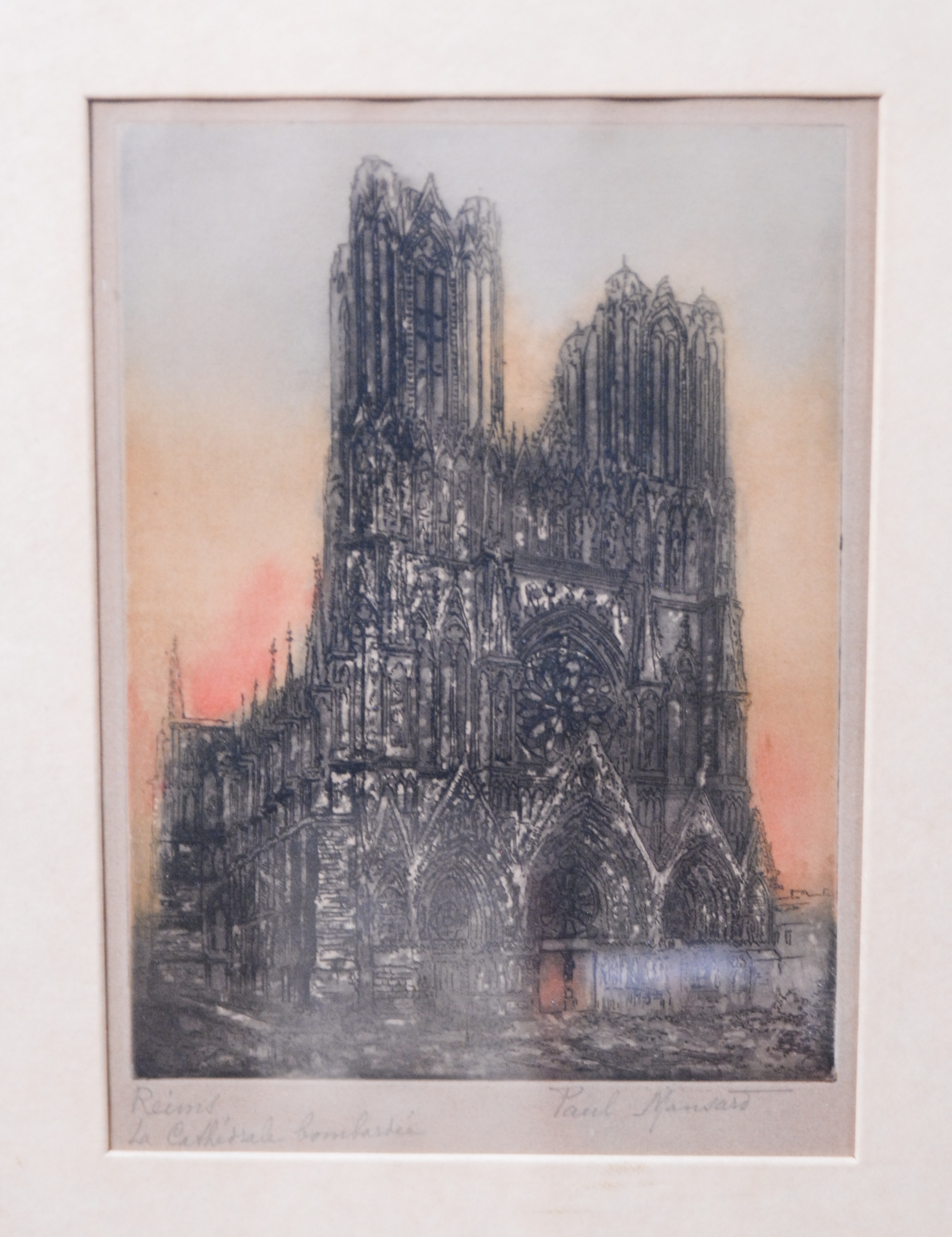 Three Meaningful Hand-Colored Etchings by Paul Mansard, Signed