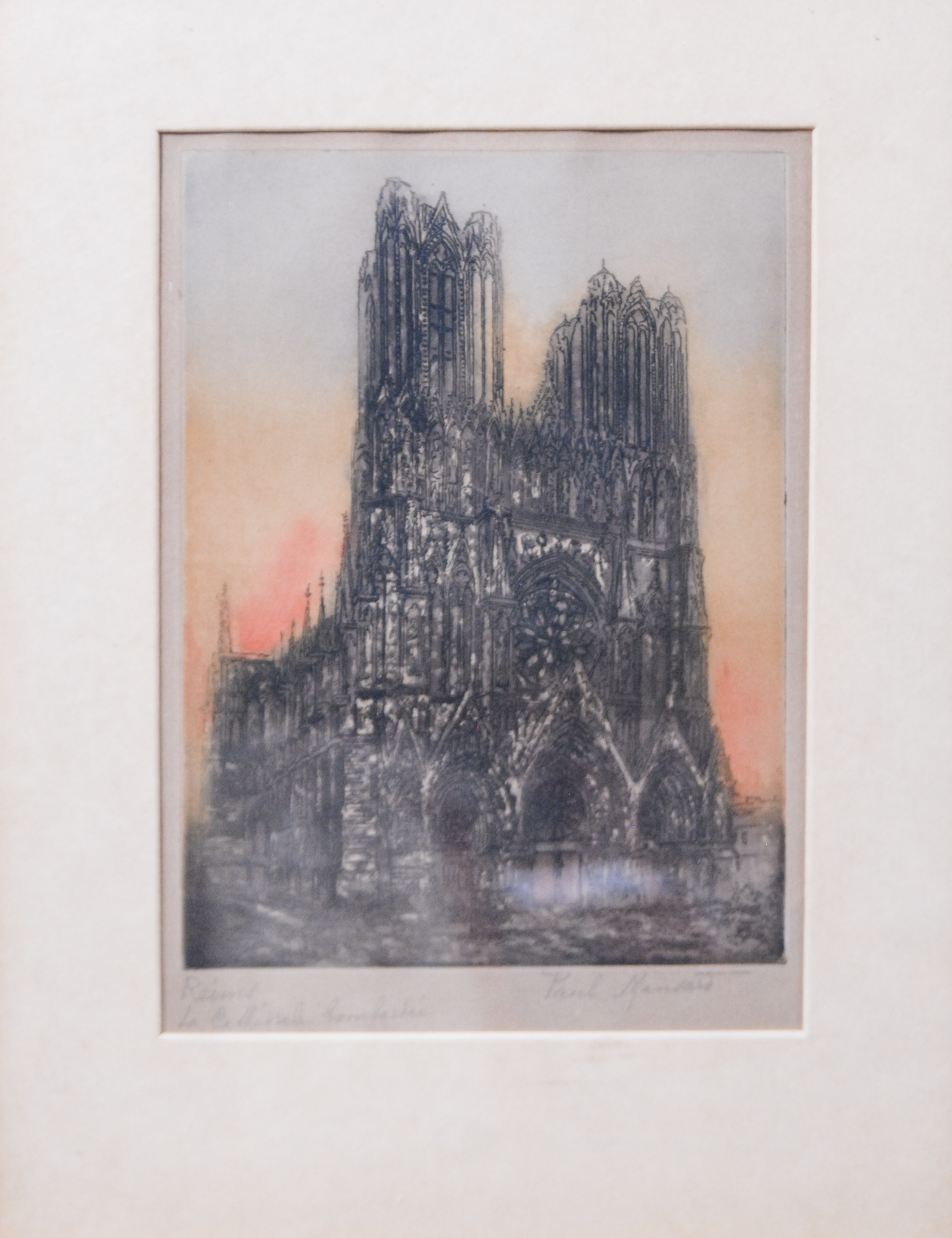 Three Meaningful Hand-Colored Etchings by Paul Mansard, Signed