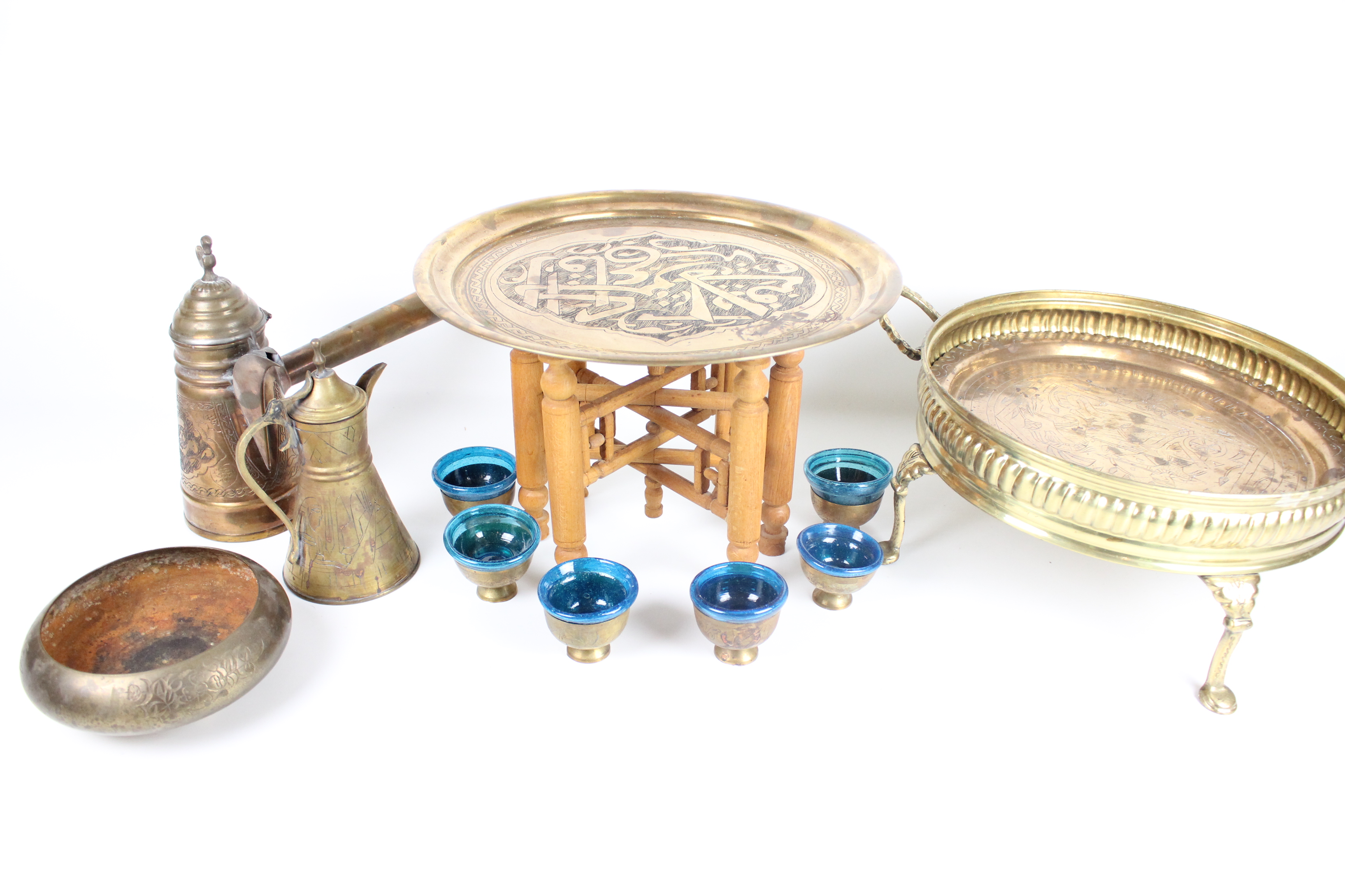 Vintage Iskandar Matar & Sons Nazareth and Brass Serving Pieces